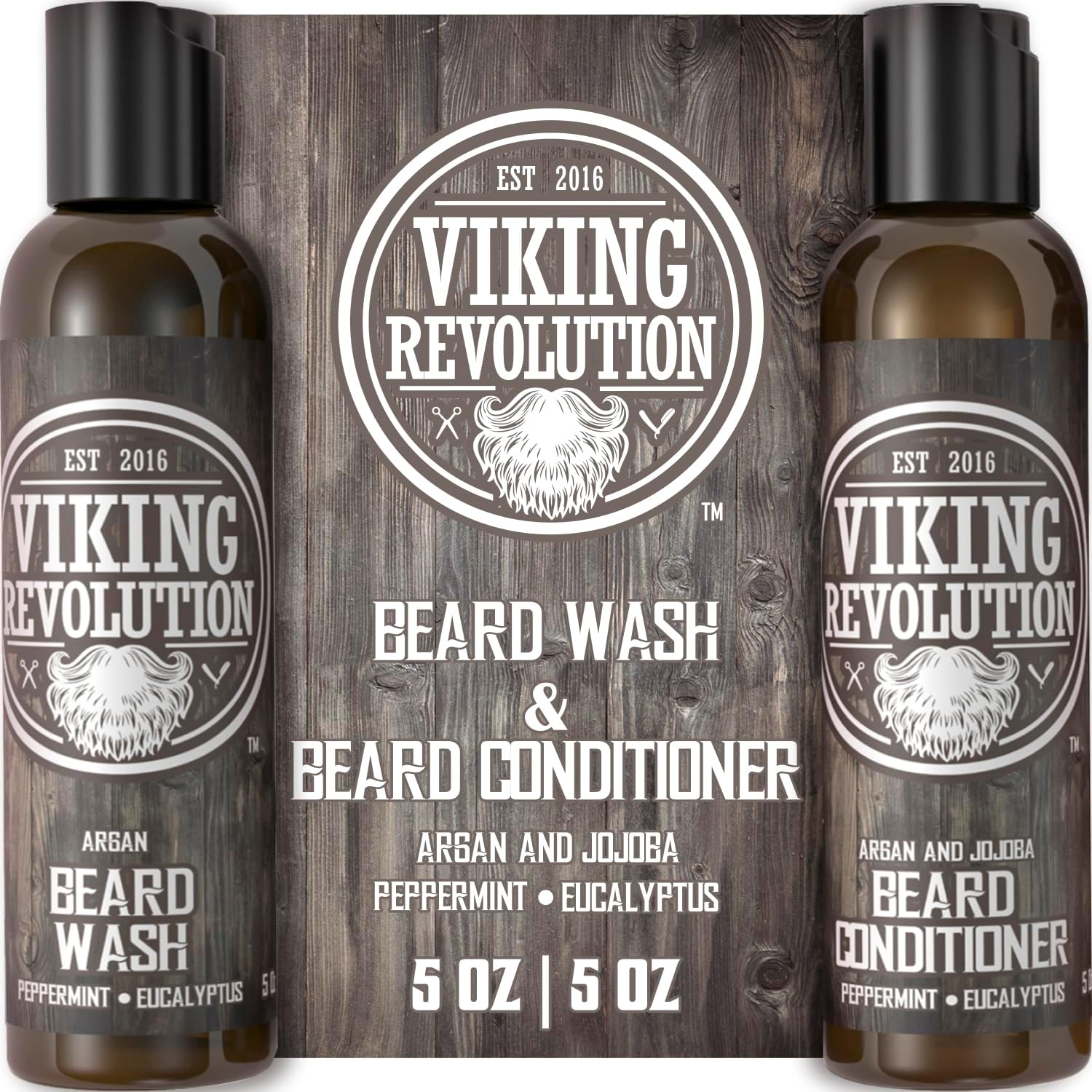 Viking Revolution - Beard Shampoo And Conditioner - Natural Beard Wash & Beard Conditioner With Argan & Jojoba Oils - Softens & Strengthens - Gifts For Men - Peppermint & Eucalyptus - 2 x 150 ml