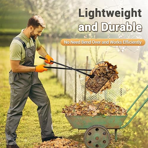 Miniatura 5 de CAROD Rastrillo de hojas con mango largo, rastrillos ligeros de hojas de metal, recolector de hojas para jardinería, recogedor de hojas y césped,