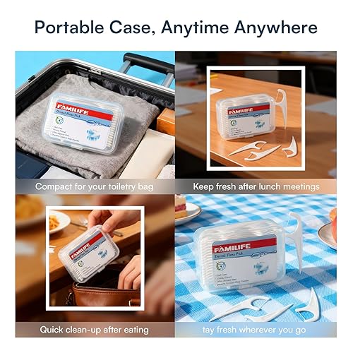 Miniatura 56 de FAMILIFE Floss Picks, 120 Pcs Kid's Dental Floss Cleaner Without Fluoride, Tooth Pick Flossers with 4 Travel Handy Cases, Helps to Fight Tooth Decay