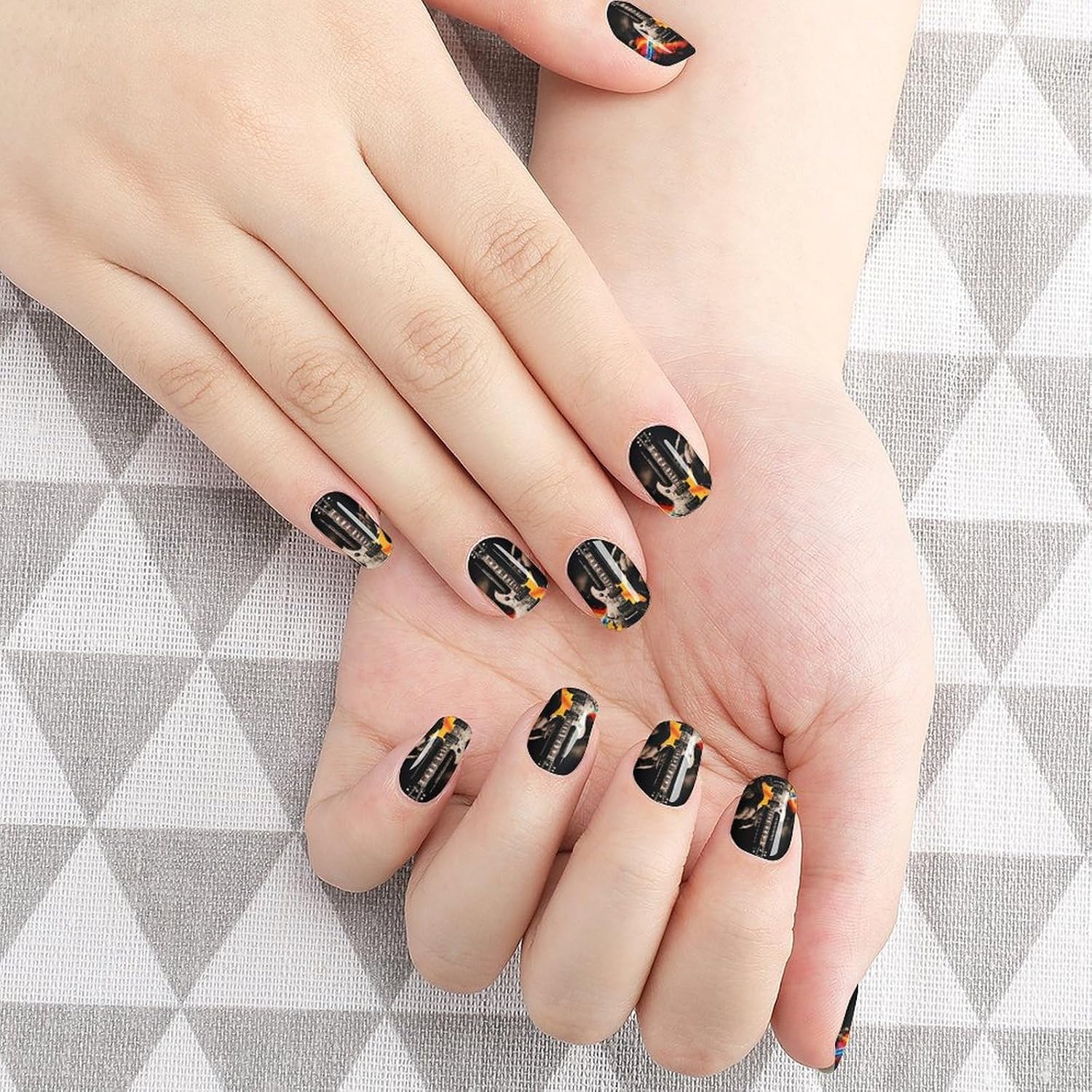 100 Pieces Full Nail Wraps Self-Adhesive Gel Nail Stickers for Women | Rock Music Nail Strips, UV Free, Chip Resistant, Waterproof Full Cover, Long Lasting Nail Decals