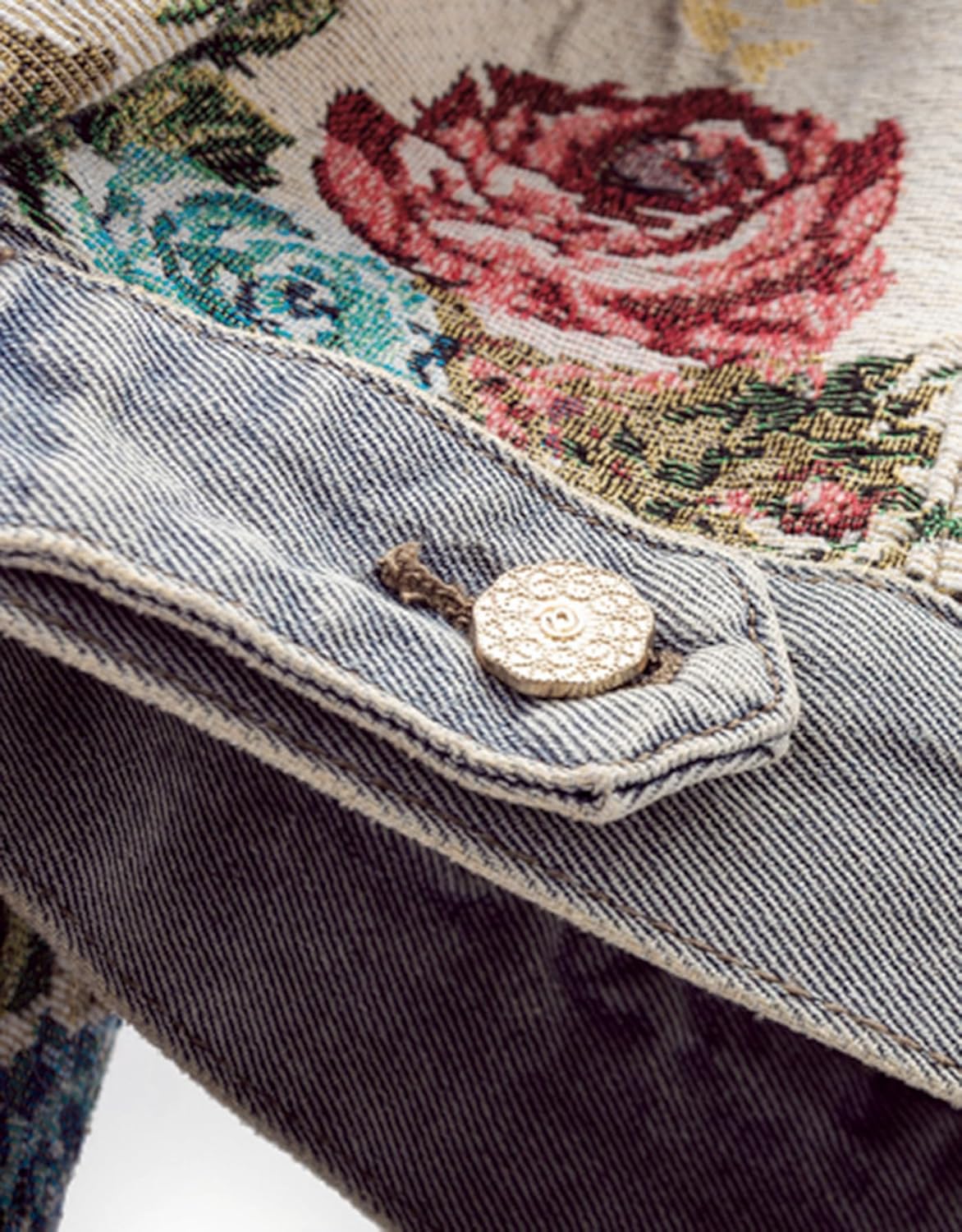 Kedera Women's Jacquard Denim Jacket Long Sleeve Peter Pan Collar Floral Crop Jean Jackets Button Down Denim Shacket - Image 6