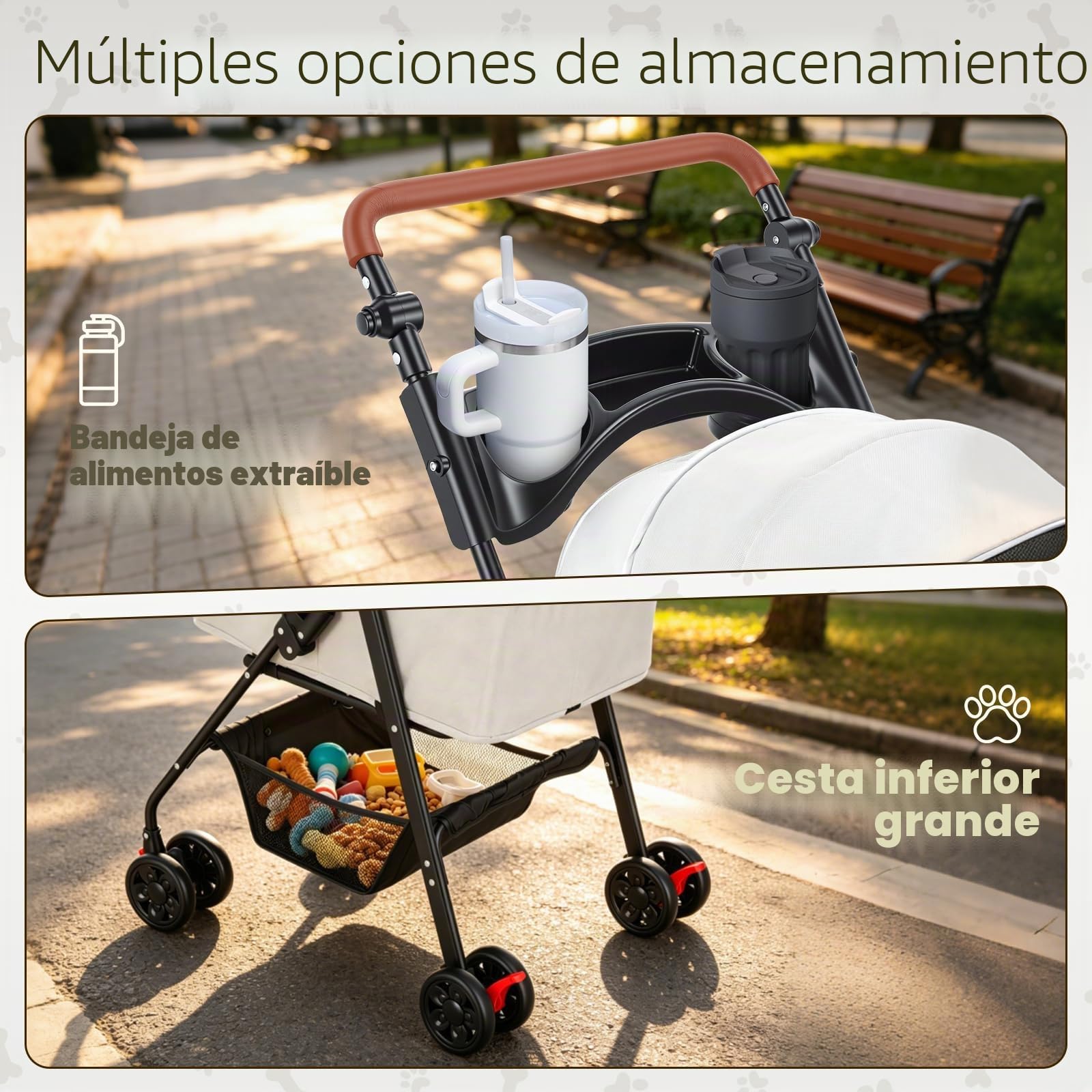 Cochecito para perros 3 en 1, cochecito para perros medianos plegable, hasta 20 kg, con espacio de almacenamiento, carrito para perros con asiento de coche extraíble y compartimento para