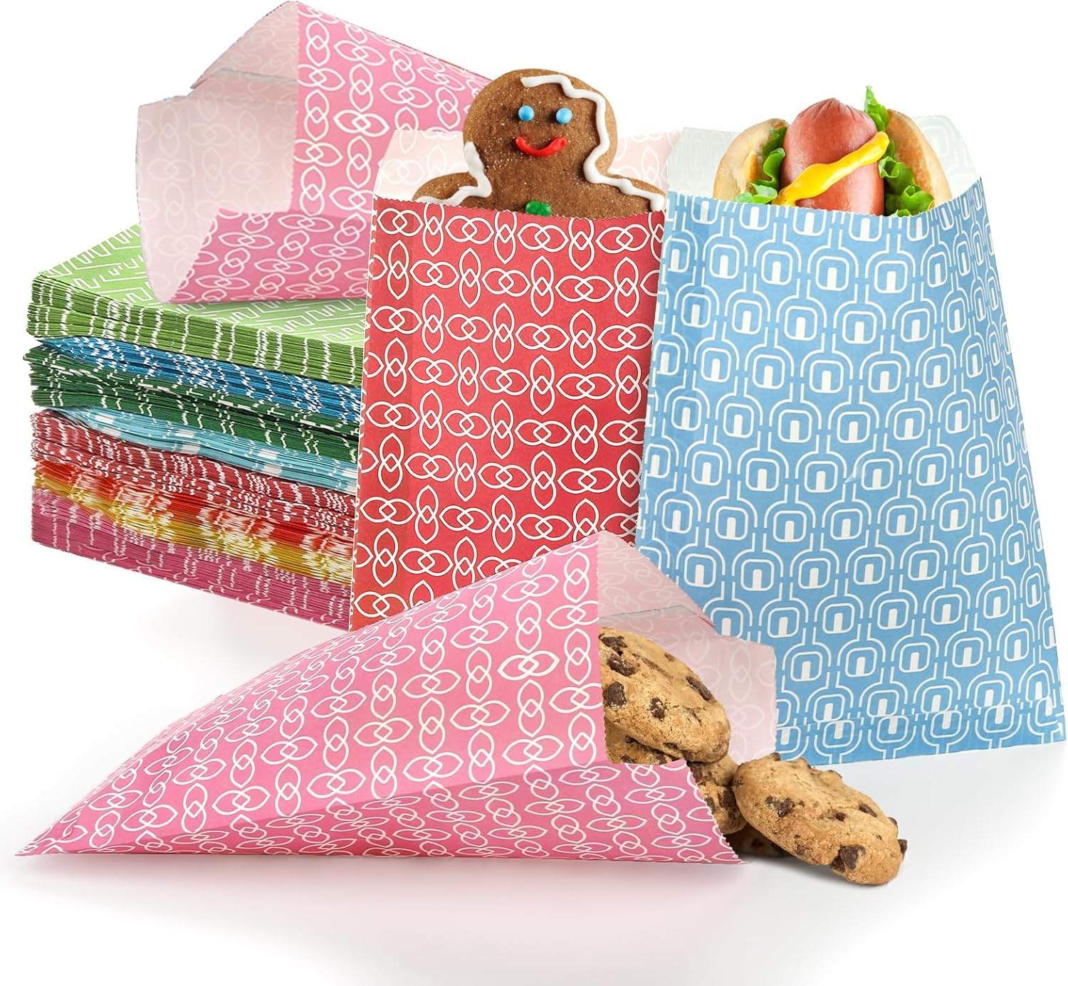 Hacaroa 320 Stück Papiertüten für Oster-Leckereien, 12,7 x 17,8 cm, klein, bunt, Partyzubehör, biologisch abbaubar, Süßigkeiten-Buffet-Tüten, Geschenktüten für Geburtstag, Babyparty, Hochzeit