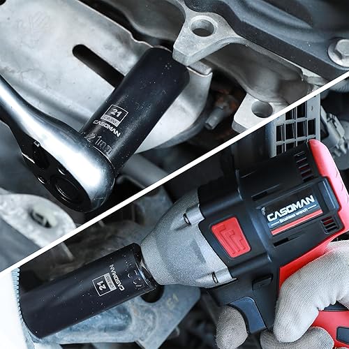 Miniatura 43 de CASOMAN 1/2" Drive x 1.417 in Deep 12 PT Socket Impacto, CR-MO, 1/2" Drive 12 Point Axle Nut Socket para una fácil extracción de las tuercas del eje