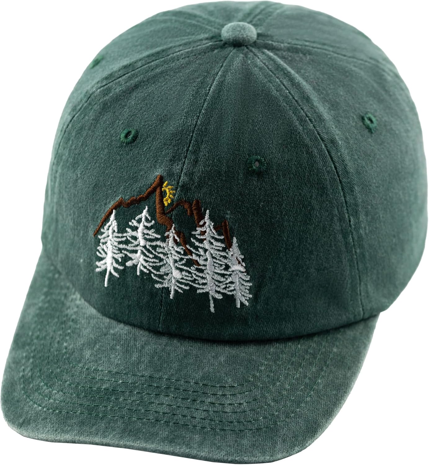 Embroidery Mountain Hat Pine Trees Cap Mountaineering Outdoor Cap Pine and Sunrise Baseball Hat Unisex Dad Hats Hip Hop Caps,Green - Image 4