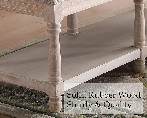 Miniatura 7 de Janoray Banco de almacenamiento estilo granja con tapicería y asiento acolchado en madera para dormitorio, organizador para el extremo de la cama y