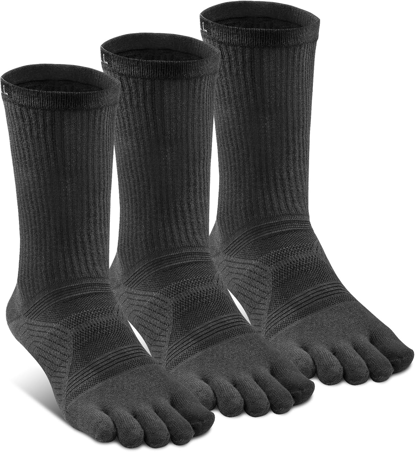 VWELL Toe Socks for Men Women Running COOLMAX Mid-Calf Finger Socks Athletic Breathable Five Toe Design Quick Dry, 3Pairs