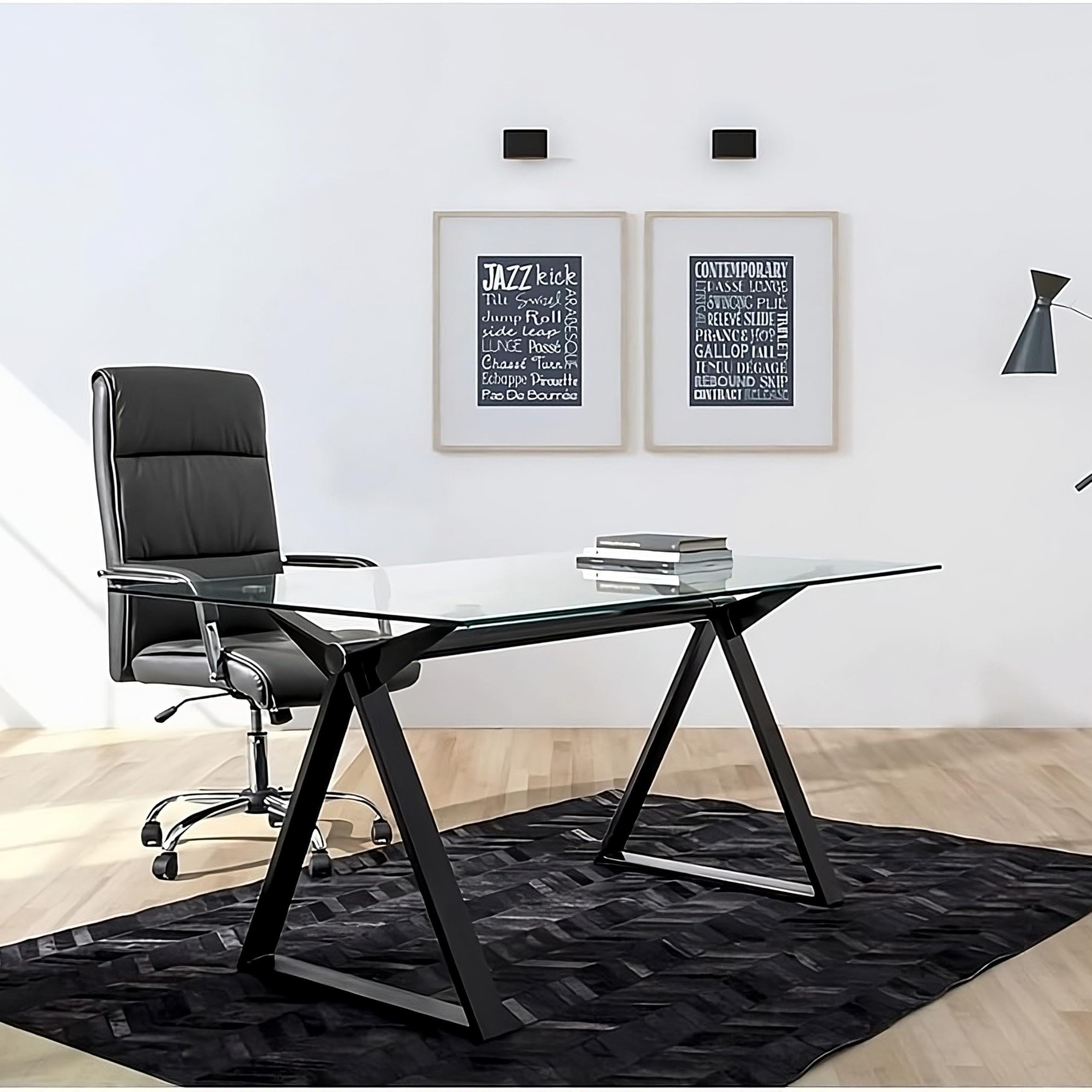 Brigros WeHome - Tavolo da Pranzo Rettangolare con Top in Vetro Temperato, Gambe in Ferro, 150x90x75 cm, Nero