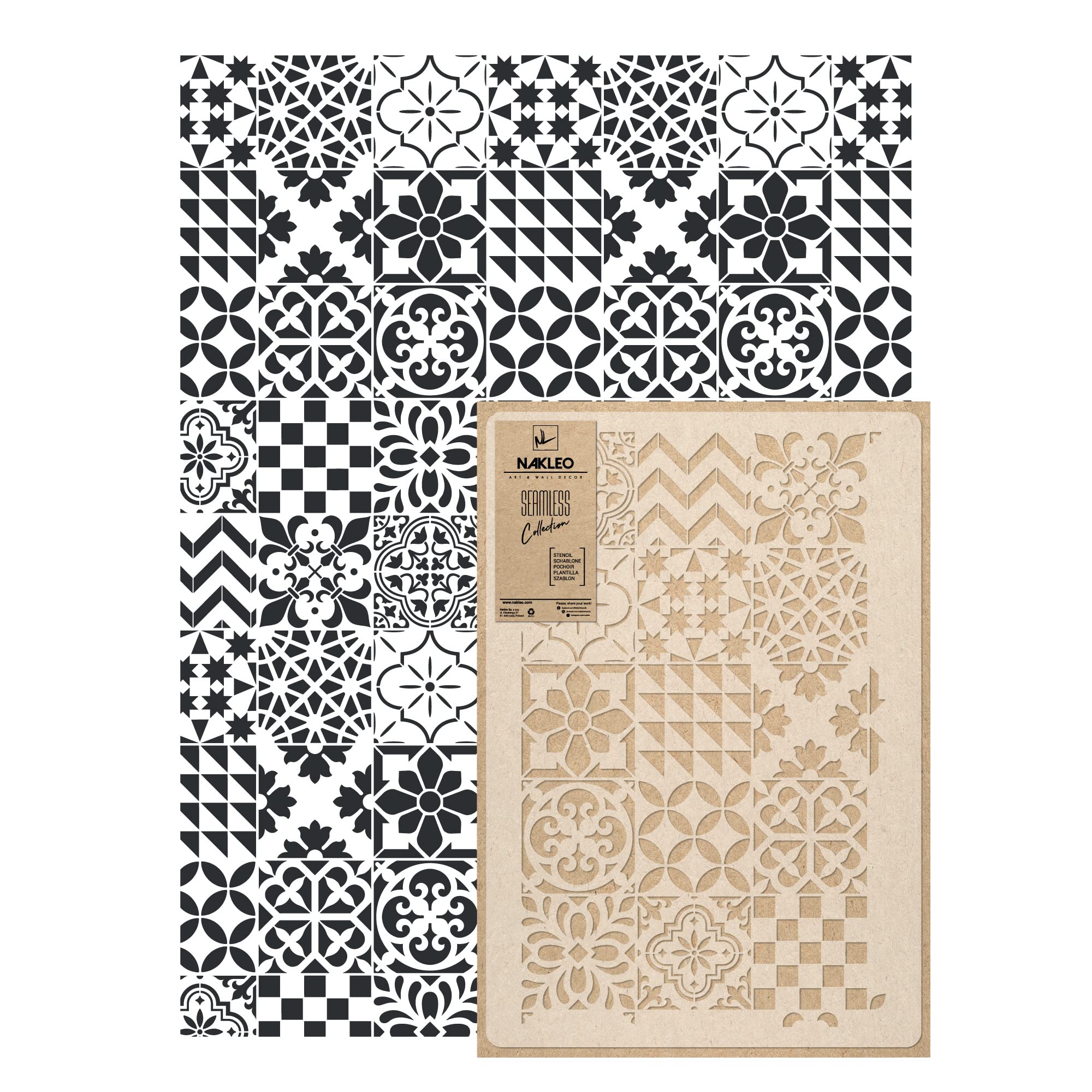 NAKLEO Stencil per Pittura Grandi Dimensioni 59x95cm, Piastrelle Marocchine Geometrico Modello per Pareti, Plastica e Riutilizzabile Fai Da Te Carta da Parati Decorazioni Casa, Muro Legno Mobili