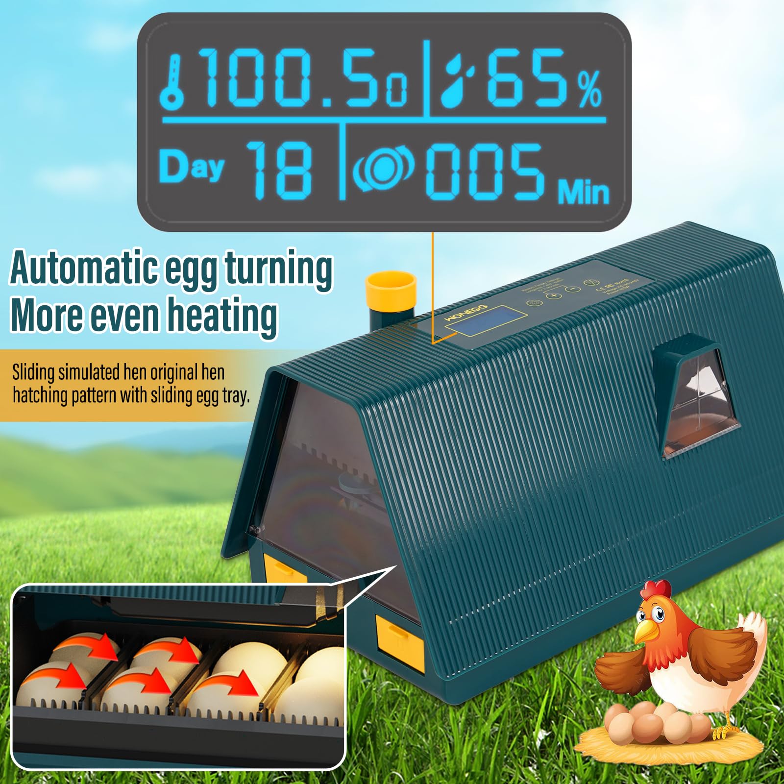 Incubadora Huevos Gallina Automatica, Incubadora Con Volteo AutomáTico de Huevos y Control de Temperatura y Humedad, Incubadora AvíCola con Pantalla LED Para Pollos, Patos, Gansos (10 Huevos)
