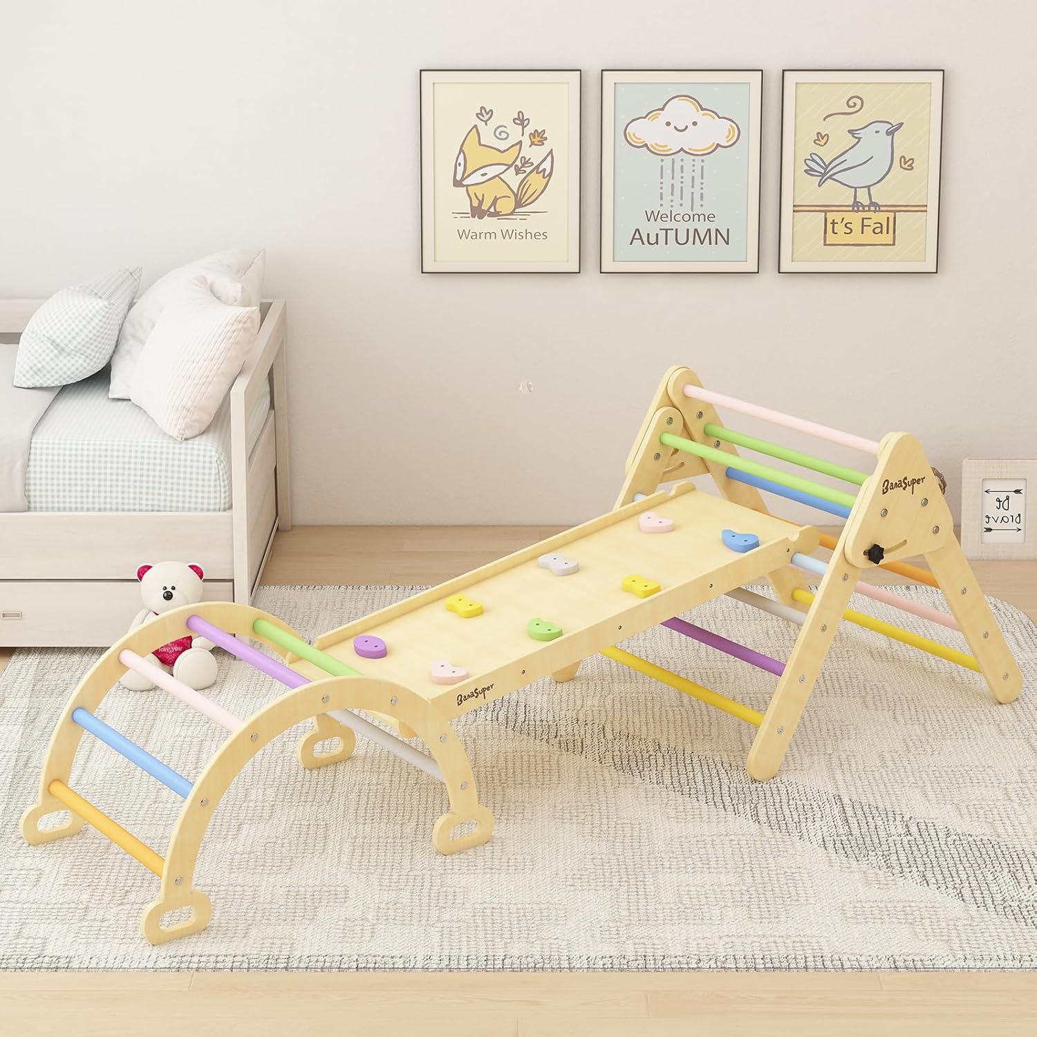 GOPLUS 7 En 1 Triángulo De Escalada Para Niños De 1 Año, Montessori Escalador Con Tobogán Rampa Arco, Juguetes De Escalada De Madera, Slide Aprendizaje Para Guardería Casa, Carga 50 Kg (Multicolor