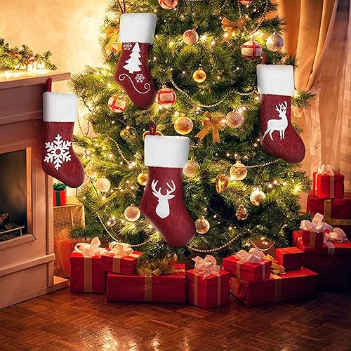 Miniatura 5 de Medias de Navidad juego de 4 Papá Noel muñeco de nieve reno personajes de Navidad peluche 3D con puño de piel sintética decoraciones de Navidad y