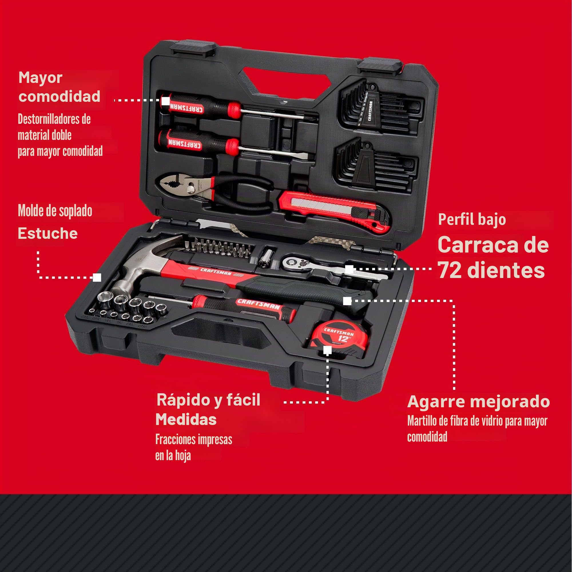 CRAFTSMAN Juego de herramientas mecánicas de 57 piezas/juego de herramientas para el hogar (CMMT99447)