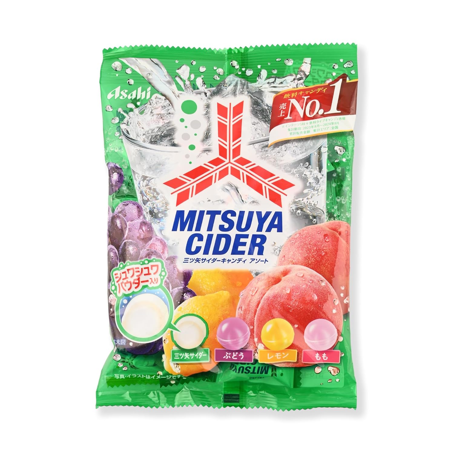 Asa-hi Mit-suya Cider Japanese Flavor Hard Candy 112g x 2 Pack - Assorted Cider, Grape, Lemon, Peach Candies - Individually Wrapped - Enjoy Fizzy Mitsuya Flavor - Hard Candy Assortment