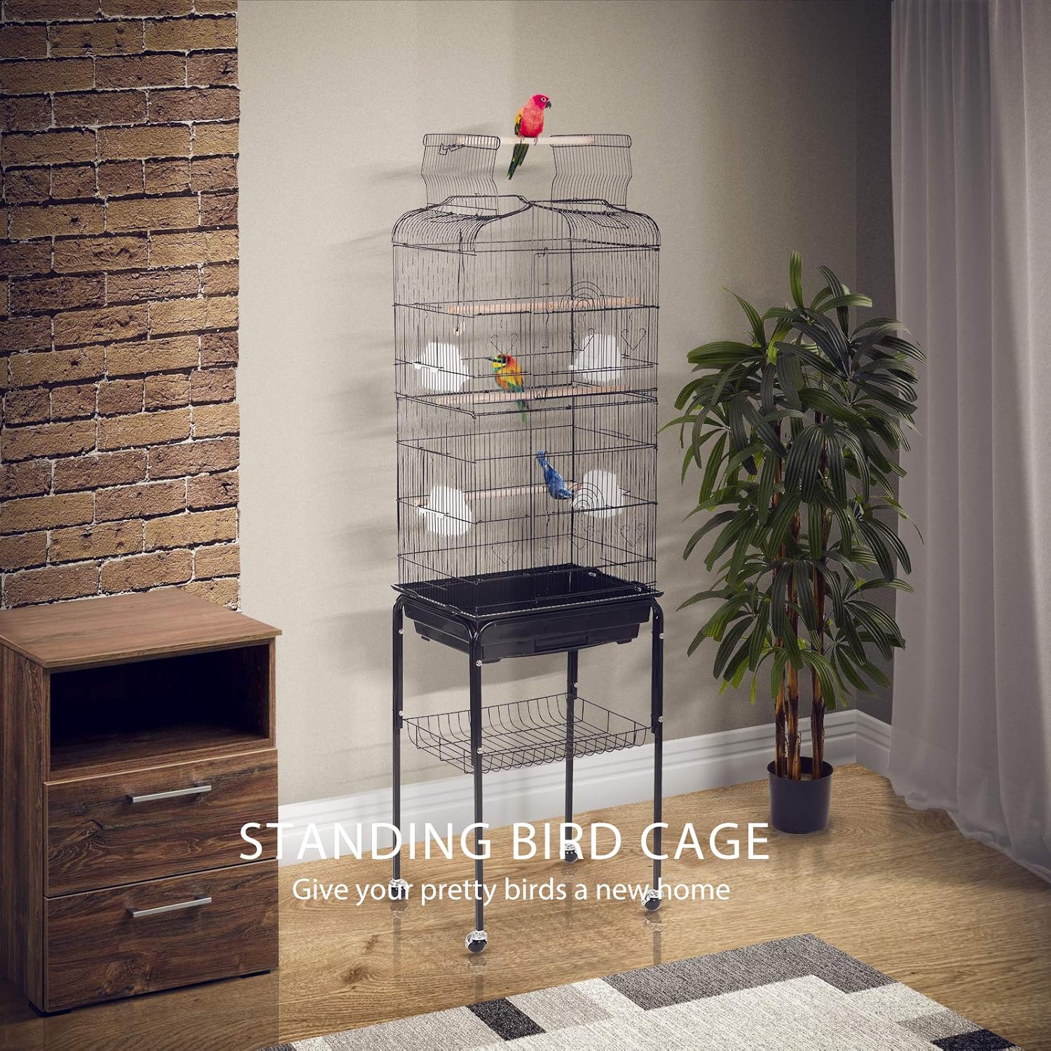 VIVOHOME 59.8 Inch Wrought Iron Bird Cage with Play Top and Rolling Stand for Parrots Conures Lovebird Cockatiel Parakeets : Pet Supplies