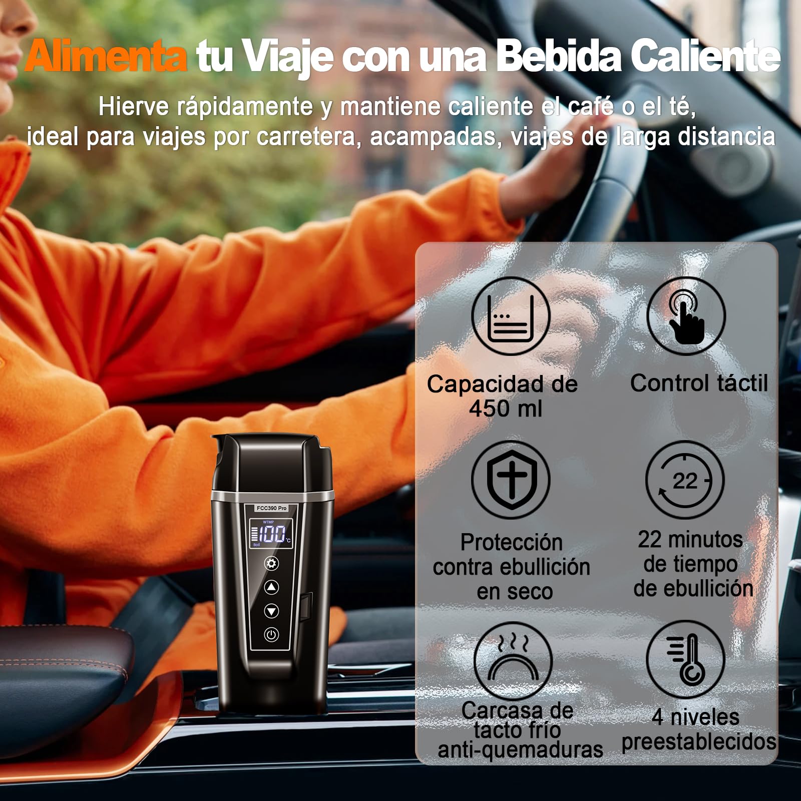 Hervidor Coche 12V/24V Eléctrico 400ml para Camión y Viaje