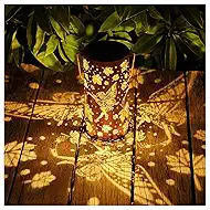Fairy Solar Lanterns Outdoor Hanging Maple Leaf Decor Lantern,Waterproof Hollow Out Metal Decorative Garden Light,Graceful Decoration for Patio,Landscape,Walkway,Festival
