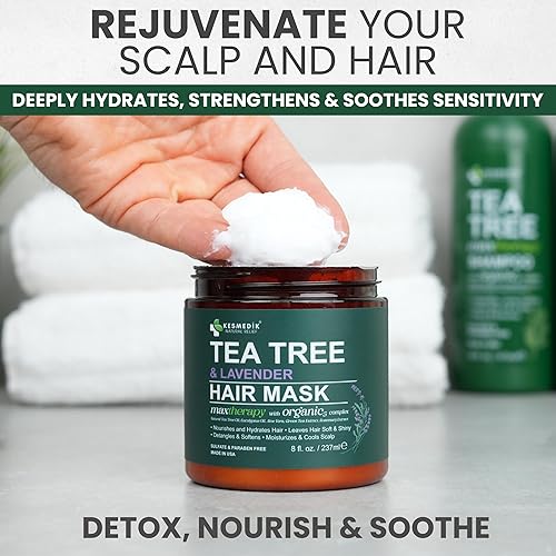 Miniatura 3 de Mascarilla capilar con aceite de árbol de té puro y tratamiento para el cuero cabelludo, acondicionador profundo para cabello dañado y seco, hidrata