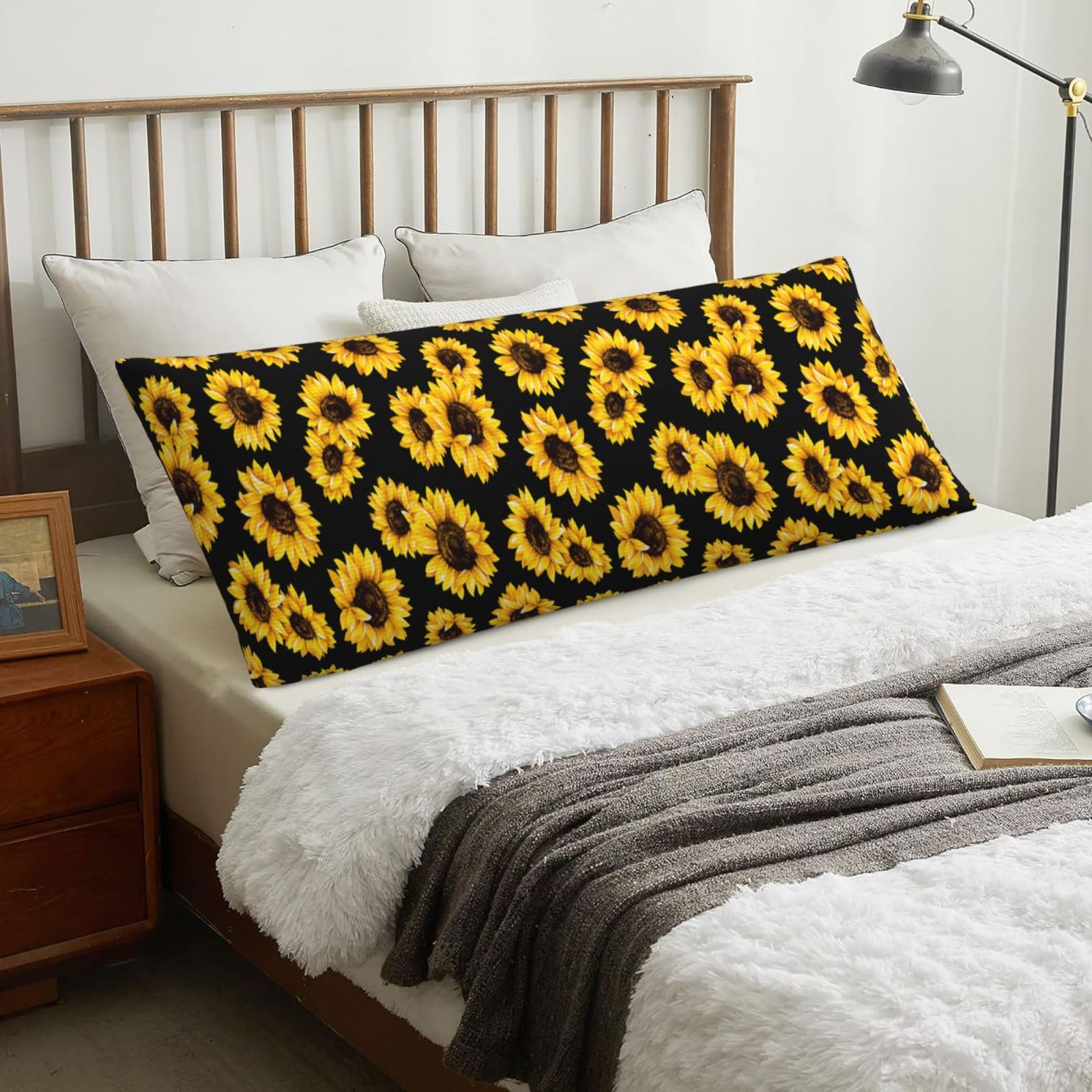 Sunflower, Body Pillow Cover with Zipper,Long Body Pillowcase 20 x 60 in