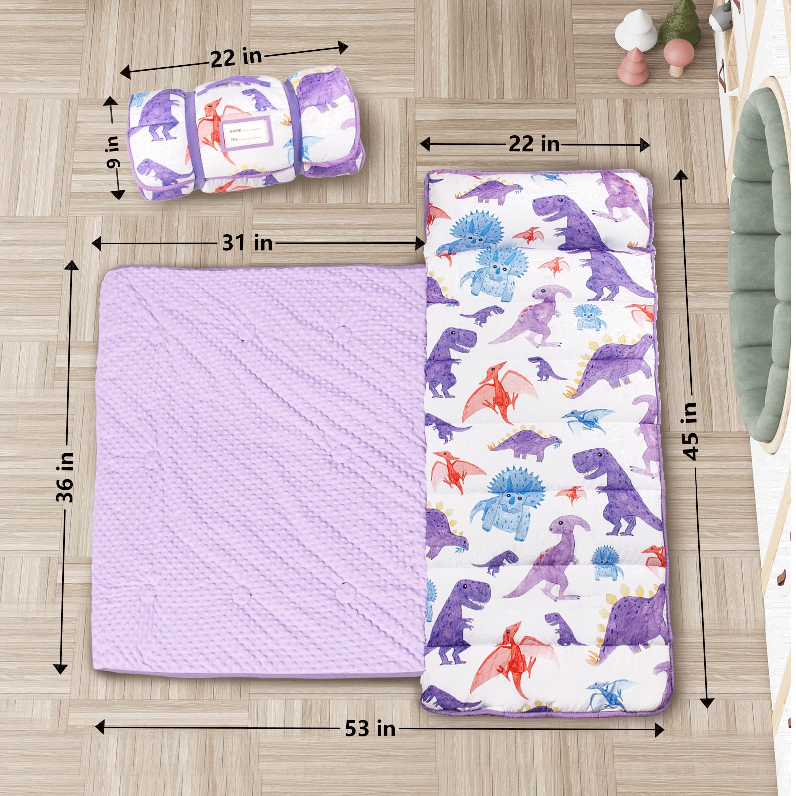 Primlect Thick Toddler Nap Mat with Removable Pillow and Minky Blanket, 45