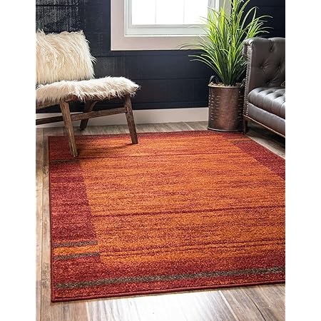 Unique Loom Autumn Collection Casual Warm Toned Contemporary Rustic Border Area Rug, 5 x 8 ft, Terracotta/Burgundy