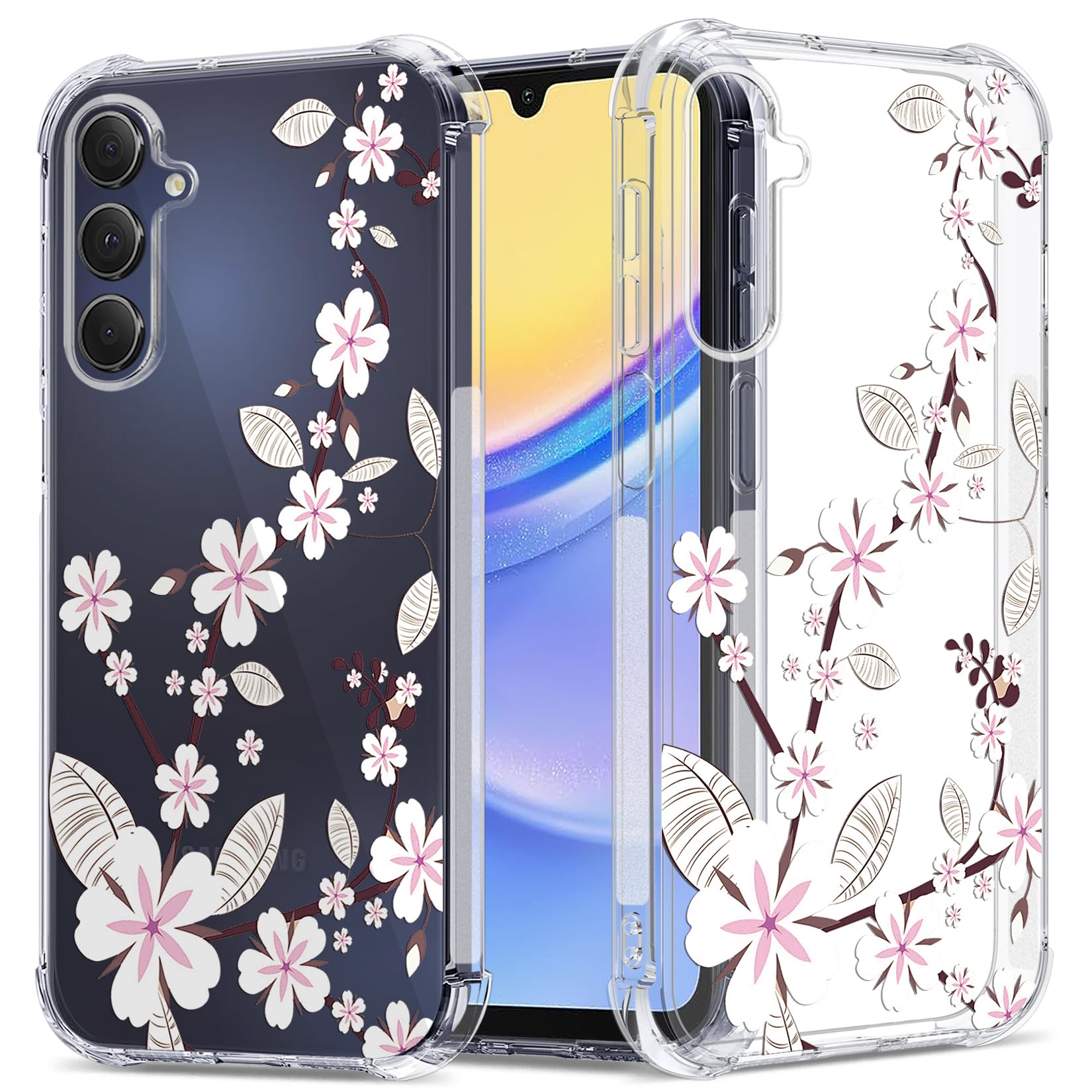 GREATRULYFloral Clear Case for Galaxy A15 5G for Women/Girls,Pretty Phone Cover for Samsung A15,Flower Design Slim Soft Transparent Drop Proof TPU Protective Silicone Bumper Shell,FL-T