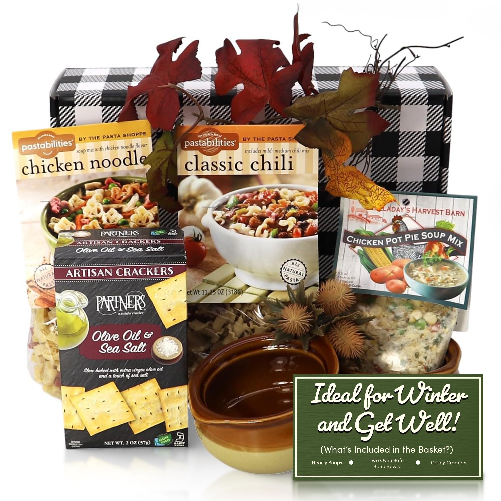 Gift Basket Village Soup Gift Basket – Dried Soup Mixes Variety, Instant Soup Packets, Crackers & Bowls, Soup Gift Baskets for Adults, Comfort Food Box for Cold & Warm Season - Medium