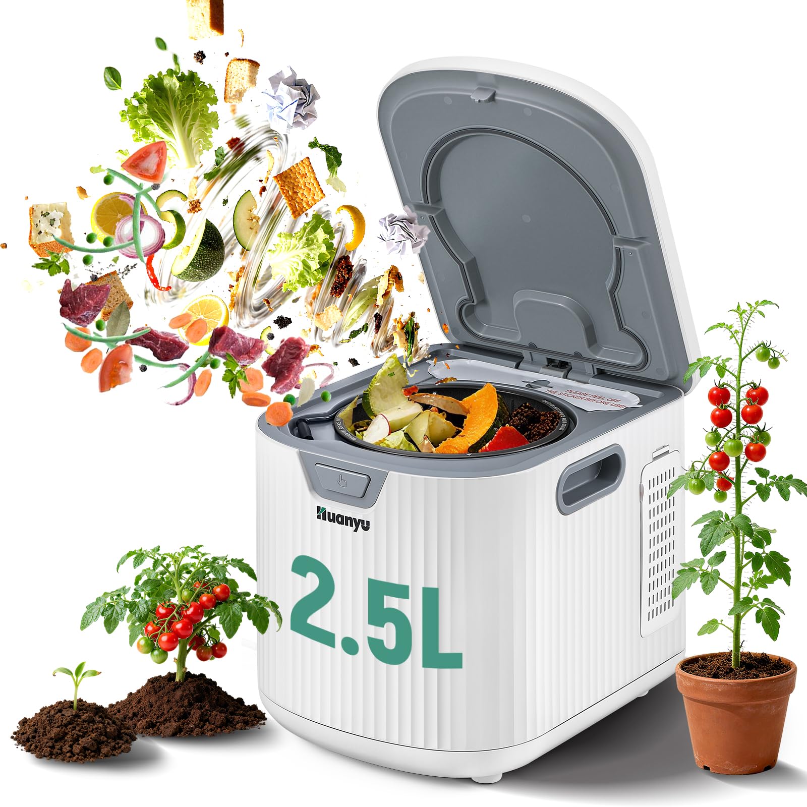 Huanyu Composteur électrique pour Cuisine 2,5 L Composteur électrique pour Cuisine Recycleur Alimentaire d'intérieur sans Odeur avec Fonction de Nettoyage Automatique Faible Niveau sonore