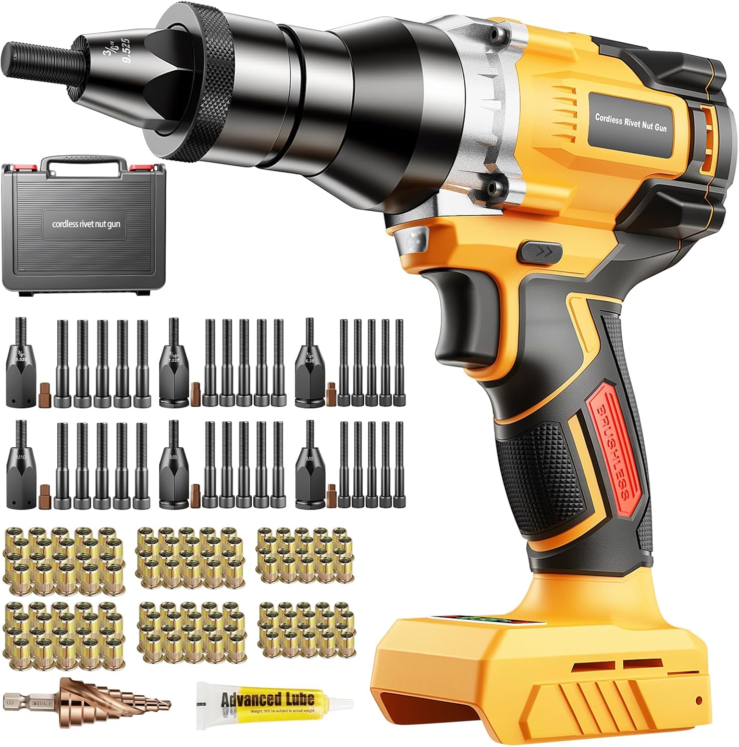 Cordless Rivet Nut Gun for Dewalt 20V Max Battery (Tool Only), Electric Rivet Nut Tool with 1/4", 5/16", 3/8", M6, M8, M10 Nut Head, Portable Battery Powered Rivetnut Tool, Auto Mode & Memory Mode