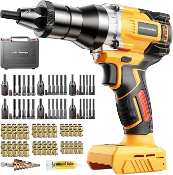 Cordless Rivet Nut Gun Compatible with Dewalt 20V Max Battery Tool Only, Electric Rivet Nut Tool with 1/4", 5/16", 3/8", M6, M8, M10 Nut Head, Battery Powered Rivetnut Tool, Auto Mode & Memory Mode
