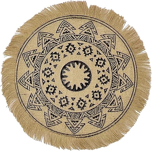 Miniatura 6 de Juego de 6 manteles individuales redondos, para comedor de invierno, moderno, trenzado, beige, bohemio, mesa redonda y círculo de otoño, manteles