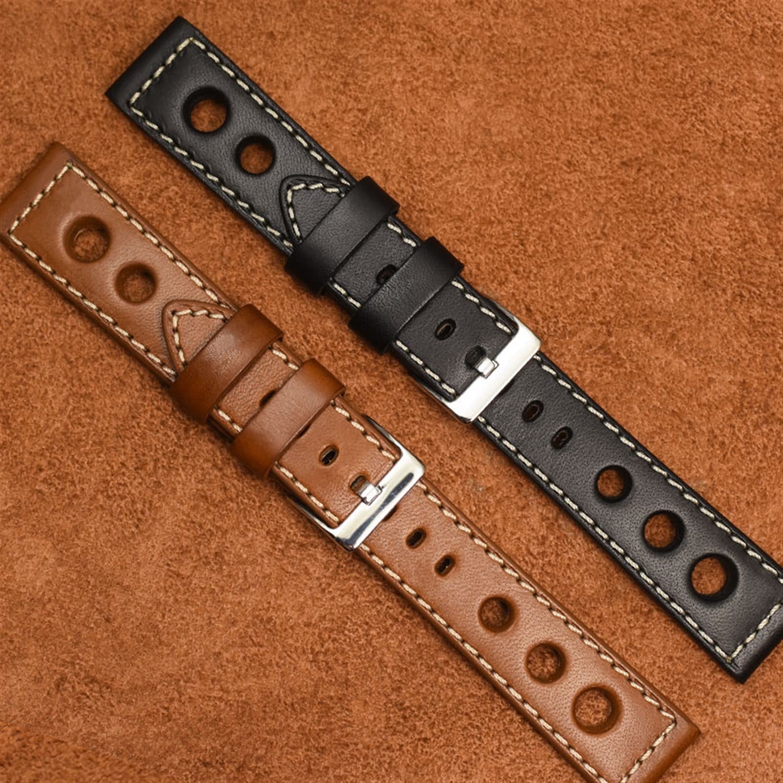 Watchbandstraps en Cuir Authentique Brune Noir Taille 20 mm 22 mm 24 mm Bracelet de Bracelet