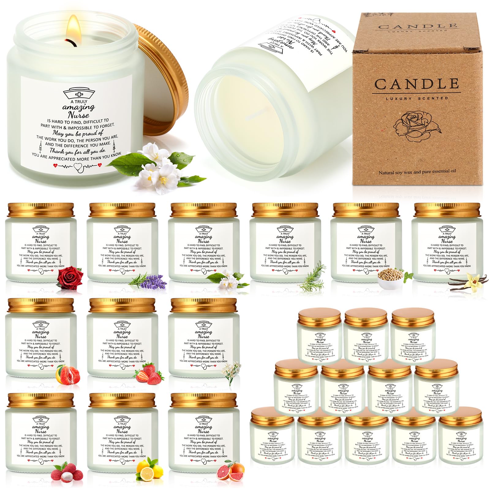 MTLEE 12 Pcs Nurse Appreciation Gifts Scented Candles 3.5 oz Soy Wax Candles for Nurses Week Registered New Future Practitioner School Graduation