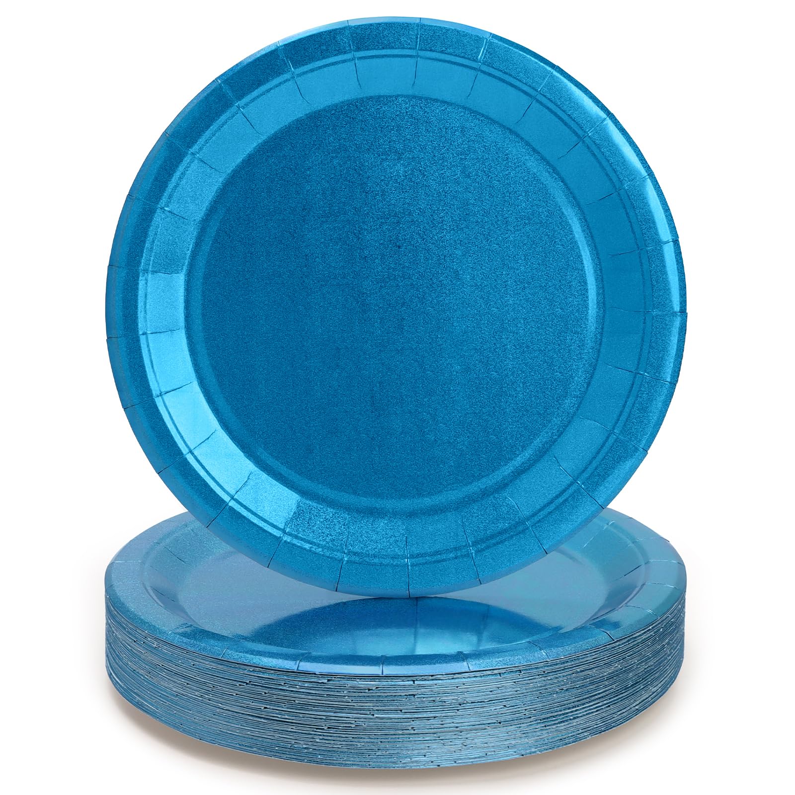 PARTY GO 50Pcs Blue Paper Plates Gold Foil Stamping 9" 23cm, Mirror-Like Gold Foil Over Solid Blue for Dinner and Dessert for Birthday, Baby Shower, Holiday Wedding Graduation Party Decorations — image 1