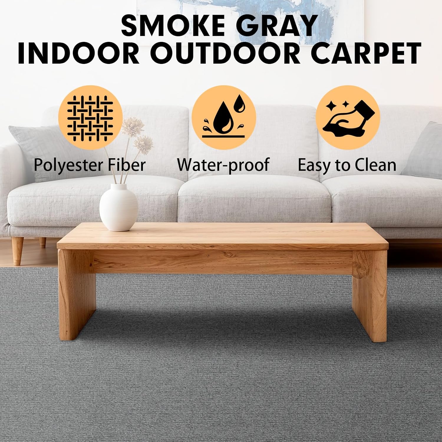 Grefinity Marine Carpet,5 FT x 20 FT Smoke Gray Indoor Outdoor Carpet 0.2" Thick Boat Carpet with Water-Proof TPE Backing, Non-Slide Outdoor Marine Carpet Roll for Home, Patio, Porch, Deck