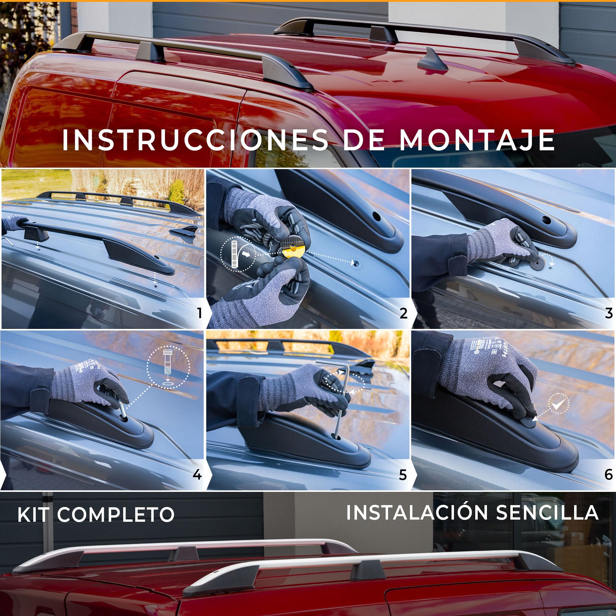 CHROMEMASTER | Barras Longitudinales de Techo Compatibles con Ford Transit Courier 2023+; Permiten el Montaje de Barras de Techo, Cofre de Techo y Portabicicletas | Instalación Fácil y Rápida