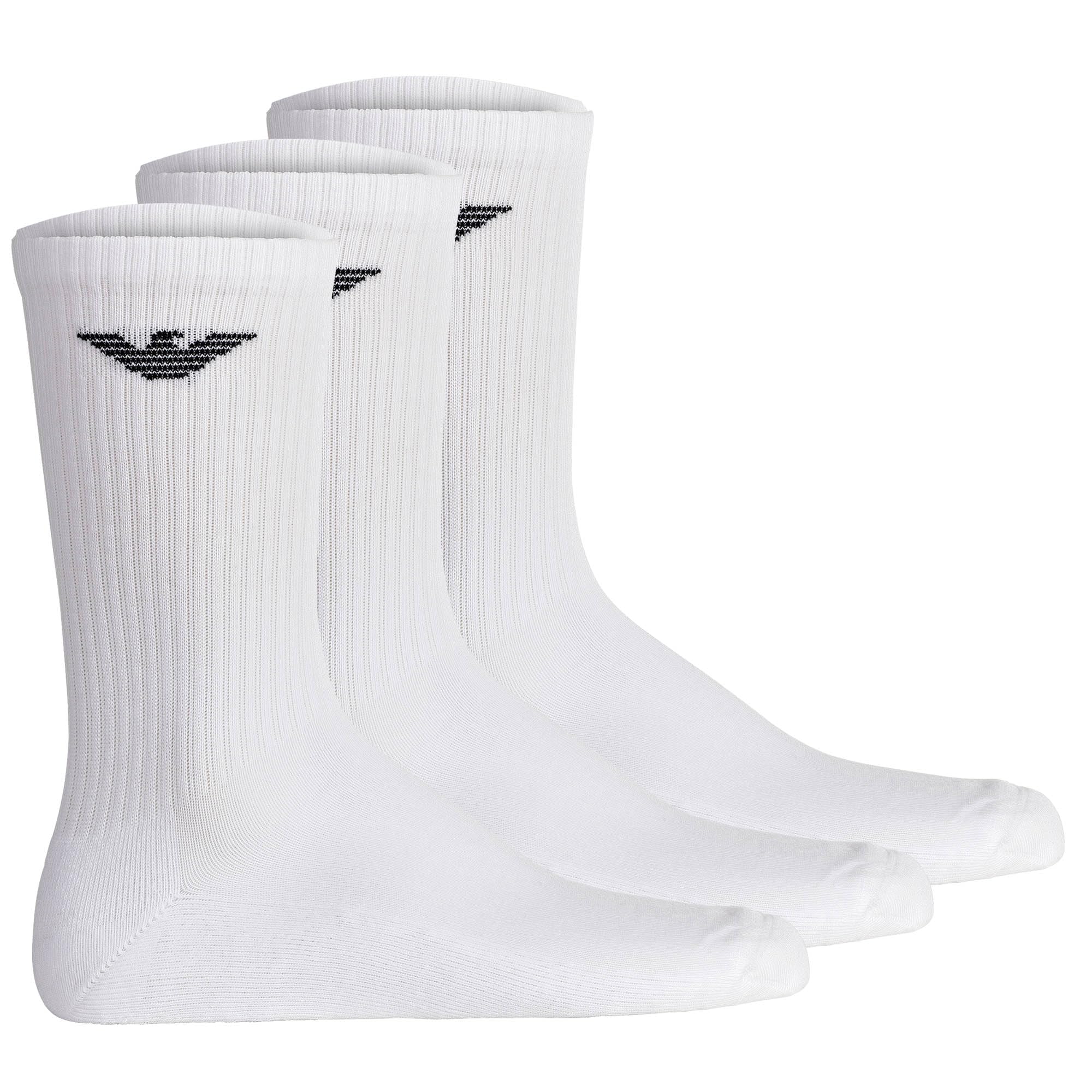 Emporio Armani Man's Casual Cotton 3-Pack Ankle Socks, White, One Size