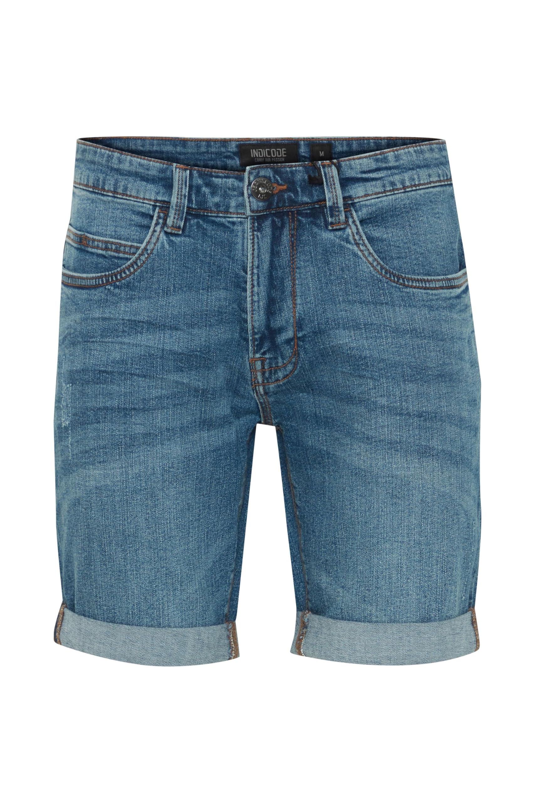 Indicode IDQuentin Herren Jeans Shorts Kurze Denim Hose im Stretch Eingriffstaschen Destroyed-Optik Baumwollmischung Regular fit