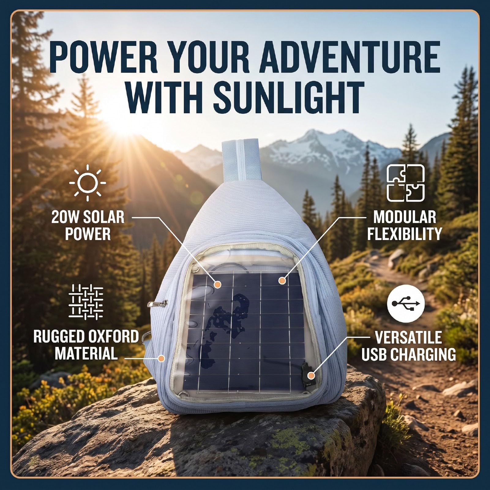 Fdit Zaino con Pannello Solare da 20 W, Caricatore Solare Portatile Monocristallino con Porta USB per Escursioni All'aperto, Campeggio, Viaggi di Emergenza