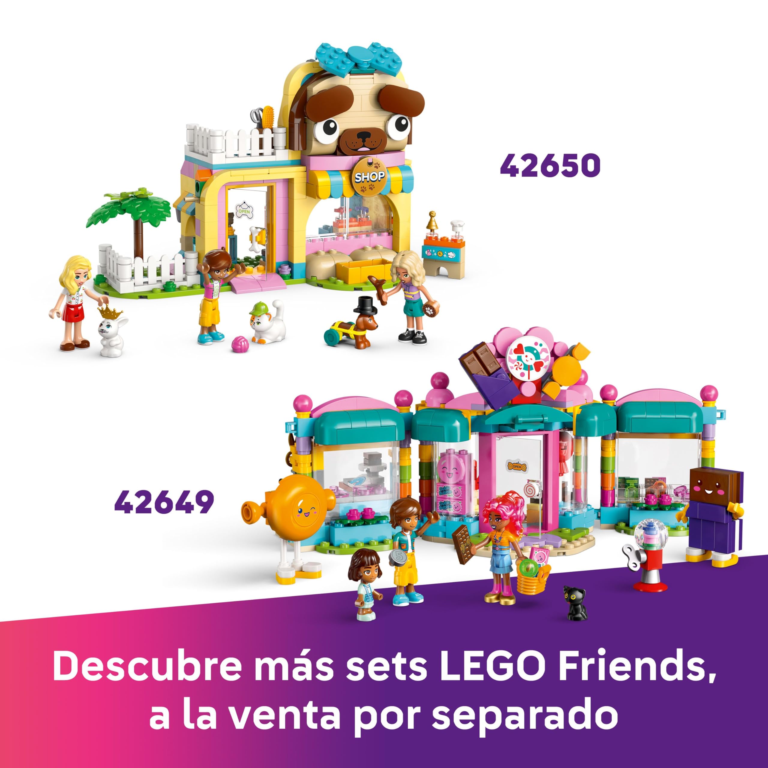 LEGO Friends Peluquería y Tienda de Complementos, Secador y Pelucas de Juguete, Juegos de Peinados, Regalo para Niñas de 7 Años o Más, 3 Mini Muñecos para el Juego de rol 42662