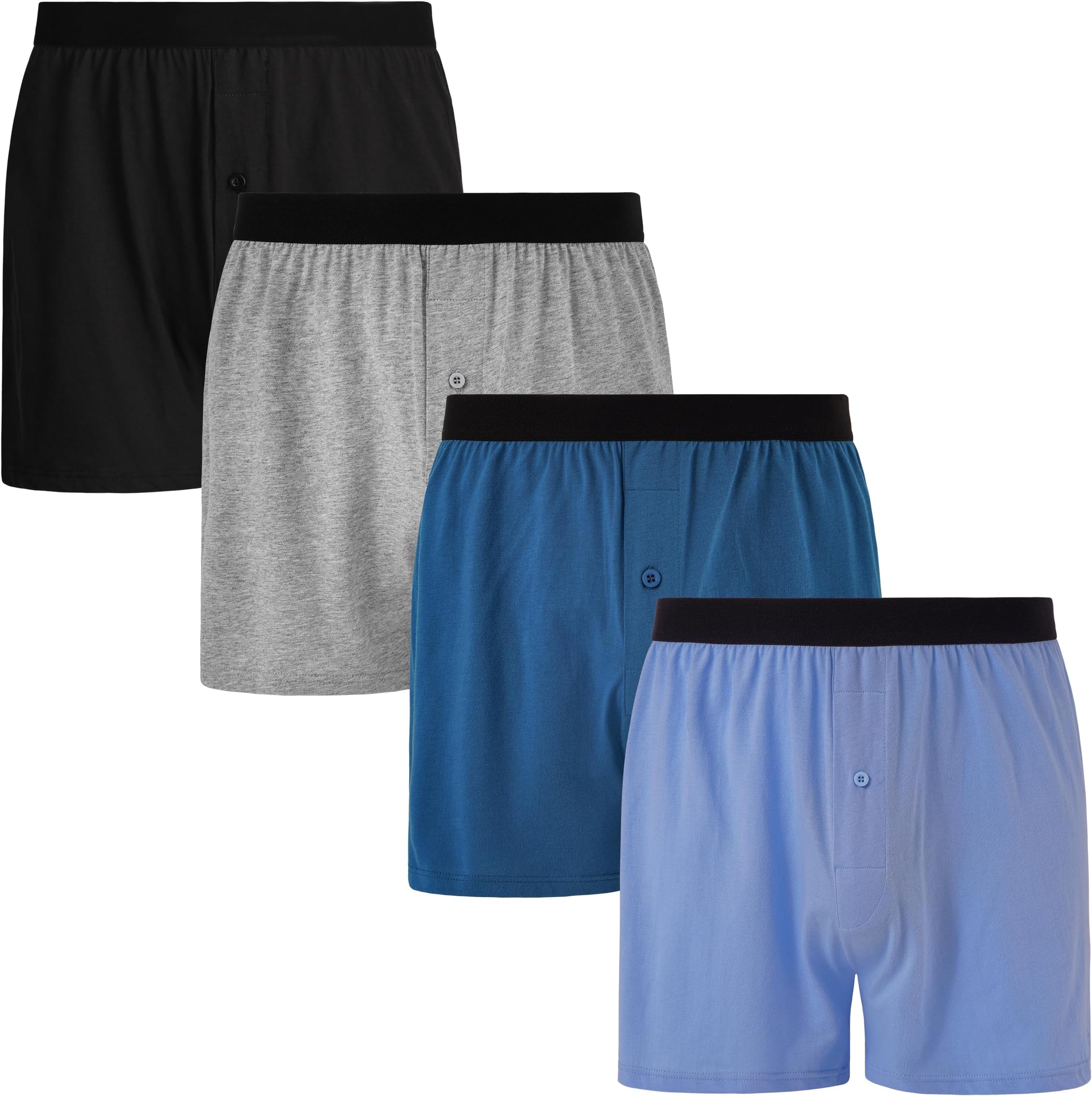 Men's Cotton Knit Boxer Shorts Soft Breathable Lounge Underwear 4-Pack