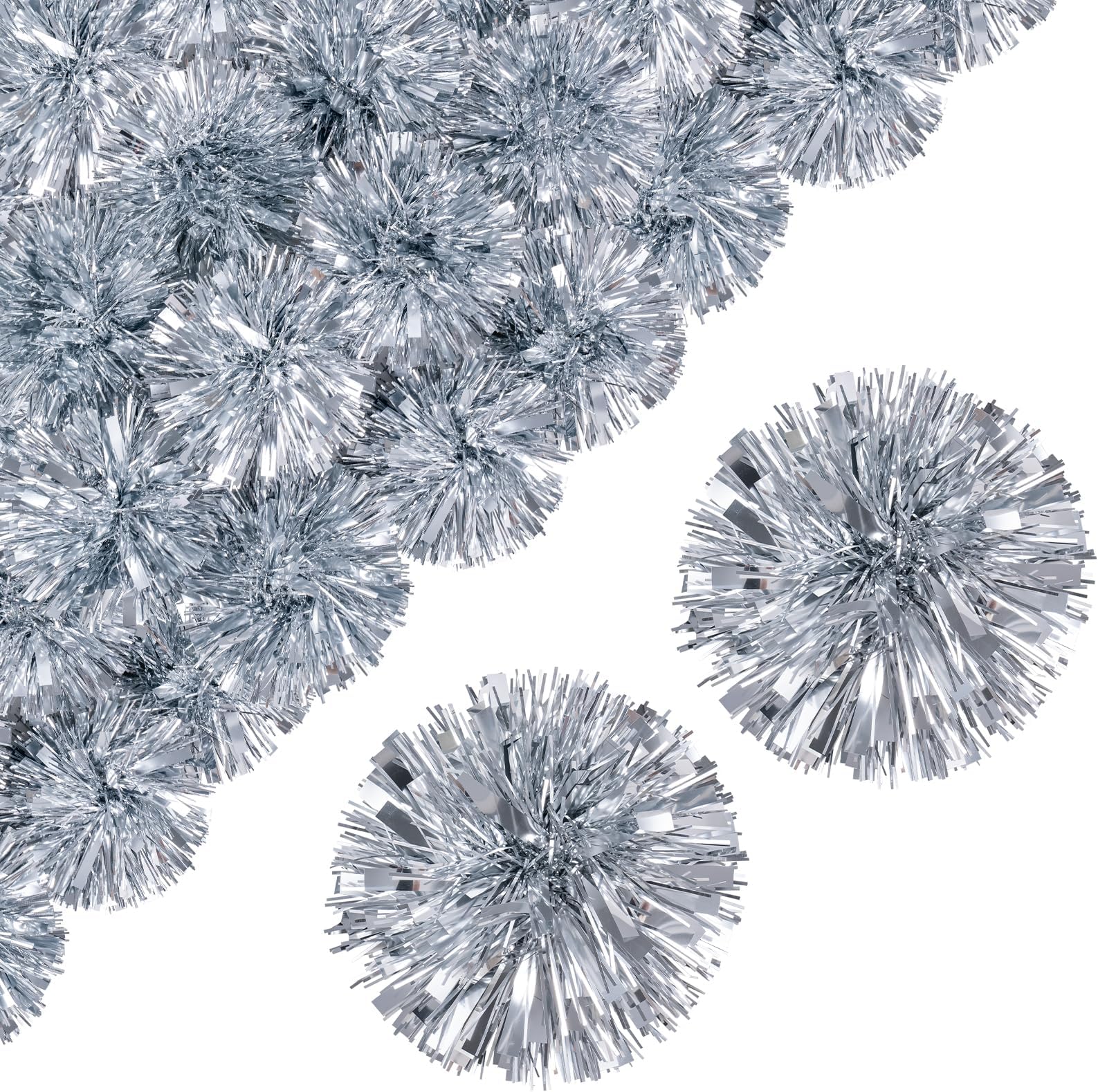 WRAPAHOLIC 4 Inch 12 Count Self-Adhesive Tinsel Bows Gift Wrap Accessory - Silver Christmas Tinsel Bows for Gift Wrapping Holiday Christmas Birthday Party