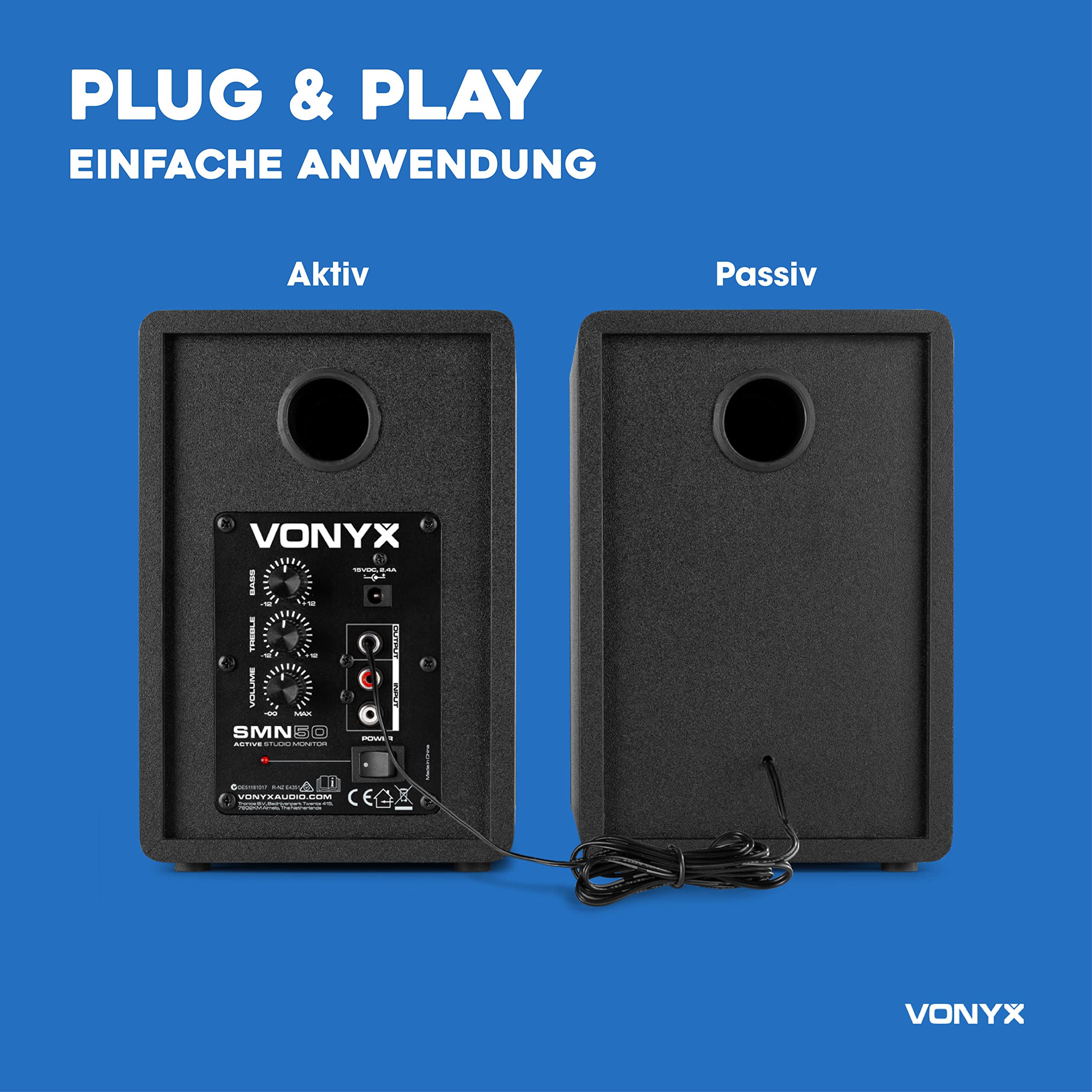Vonyx SMN50B - Studio Monitor, Aktiv Lautsprecher Set, 140 Watt, 5 Zoll Studiolautsprecher Set, DJ Monitor Speakers, Abhörmonitor, Studiomonitor, PC Lautsprecher, Home Studio Boxen Aktiv, Schwarz