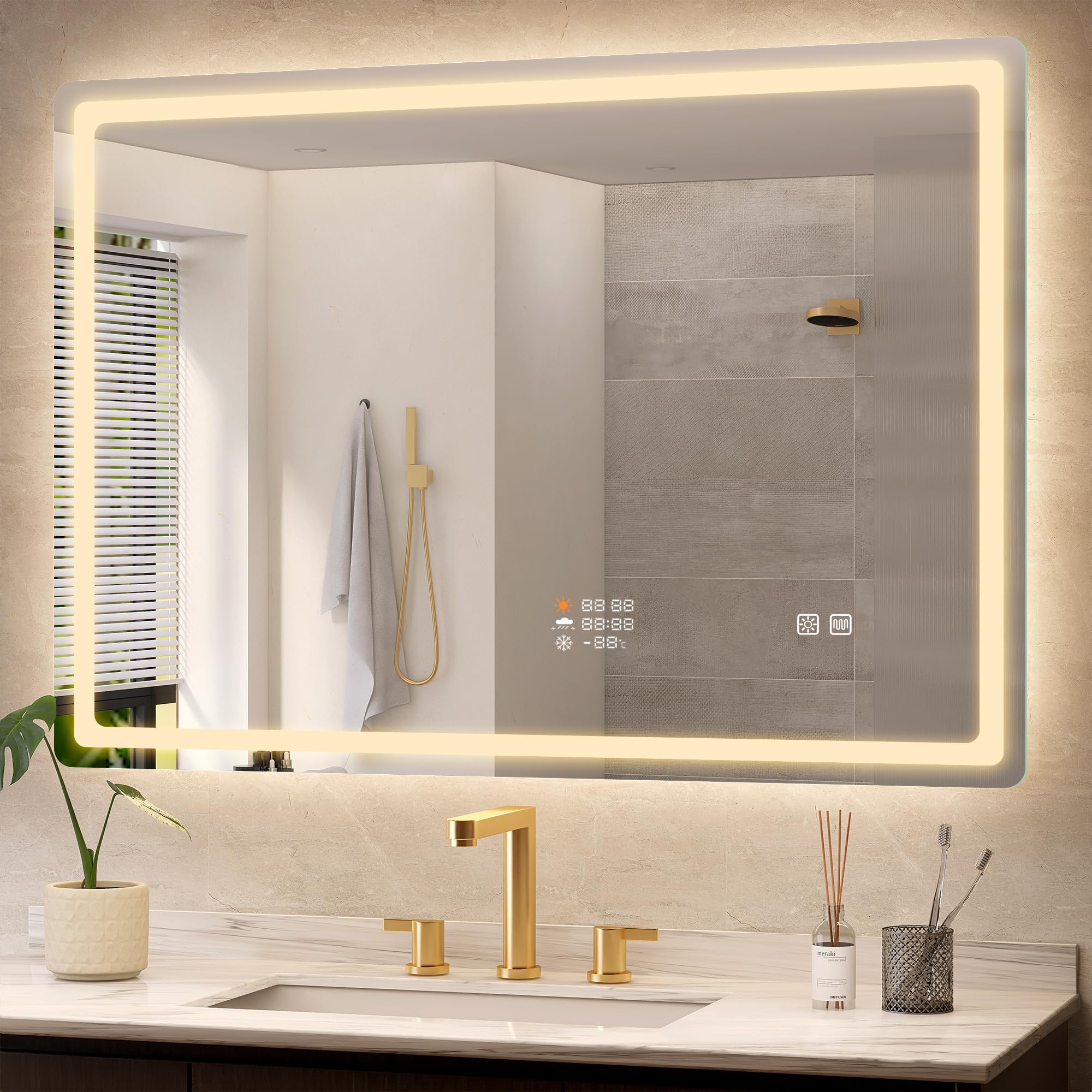 STARLEAD 70x100cm LED-Bathroom-Mirror with Temperature Weather Time Display โ image 1
