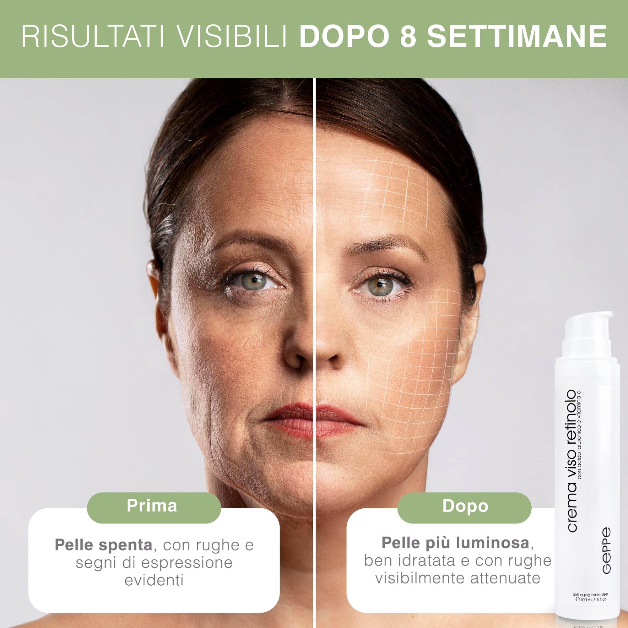 100ml. BIO Crema Retinolo Viso con Acido Ialuronico e Vitamina C - Crema Viso Antirughe Uomo e Donna Adatta come Crema Contorno Occhi - Crema Viso Idratante da Skincare Made in Italy