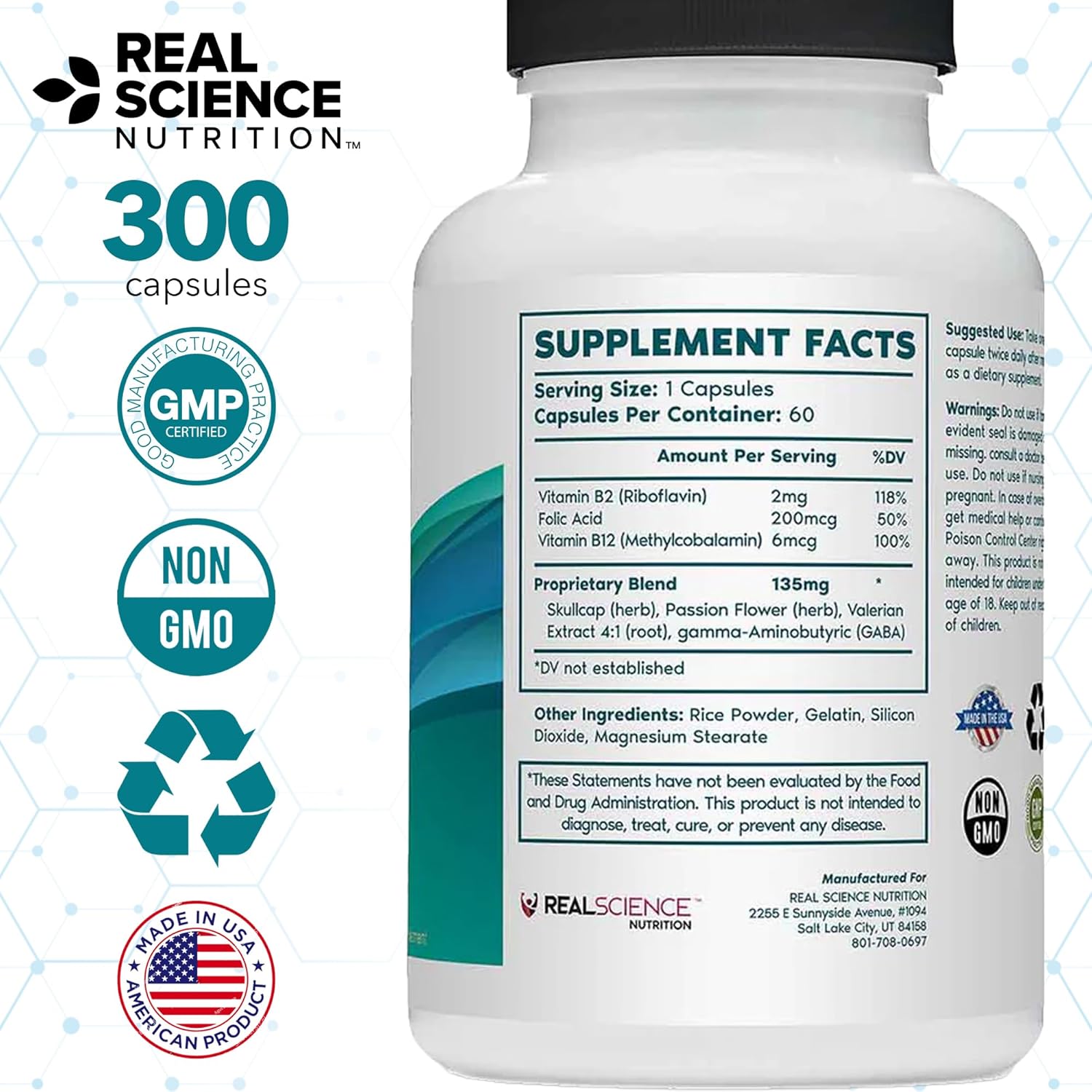 Tremanol Natural Aid Herbal Supplement – Includes Vitamin B2 & B12, Passionflower & Skullcap – 60 Caps (Pack of 5) – Made in USA