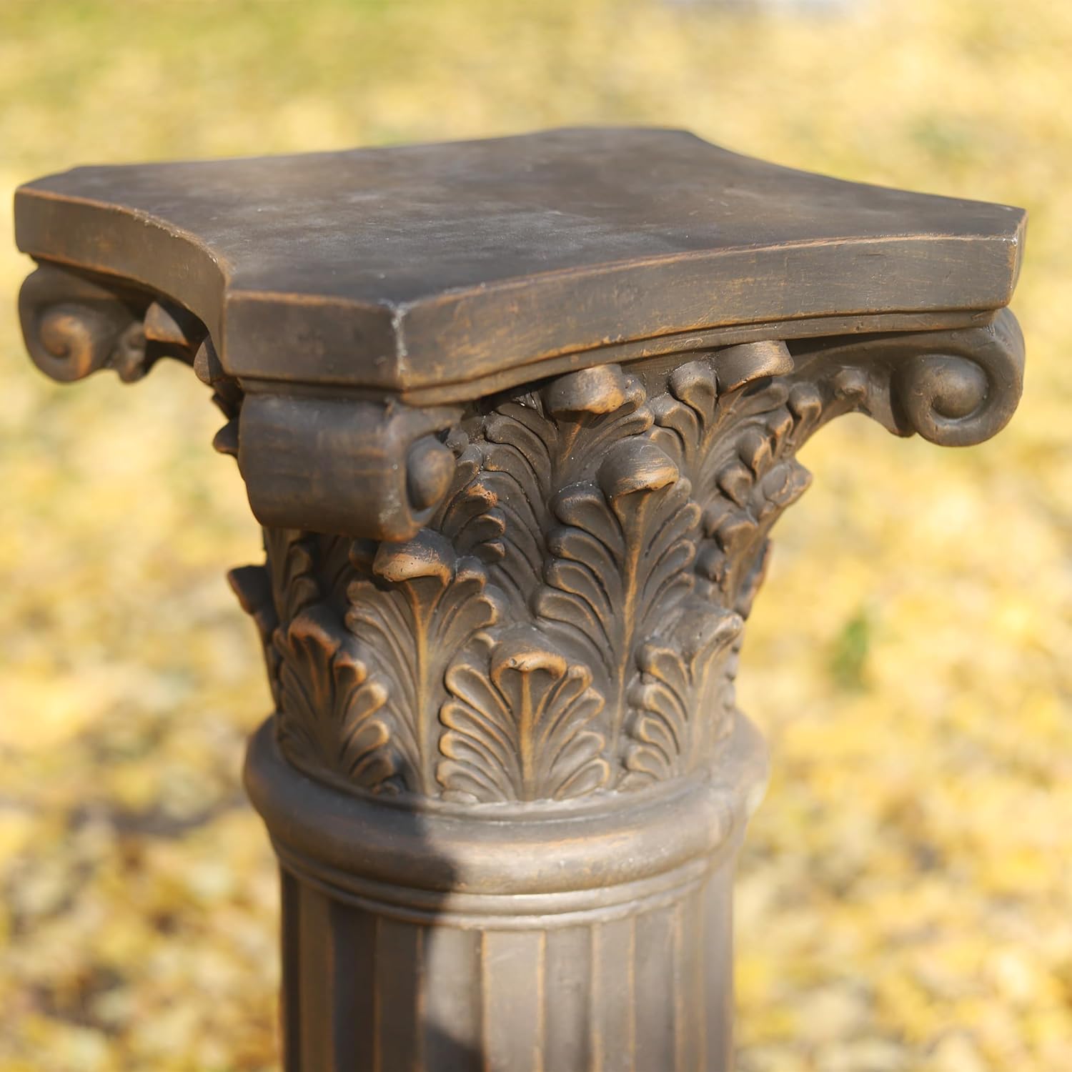 OUTOUR Unique Magnesium Oxide Corinthian Greek Column Pillar with Stand Base Pedestal for Indoor Outdoor Garden Backyard Courtyard Patio Decor33.5’’High,Antique Bronze