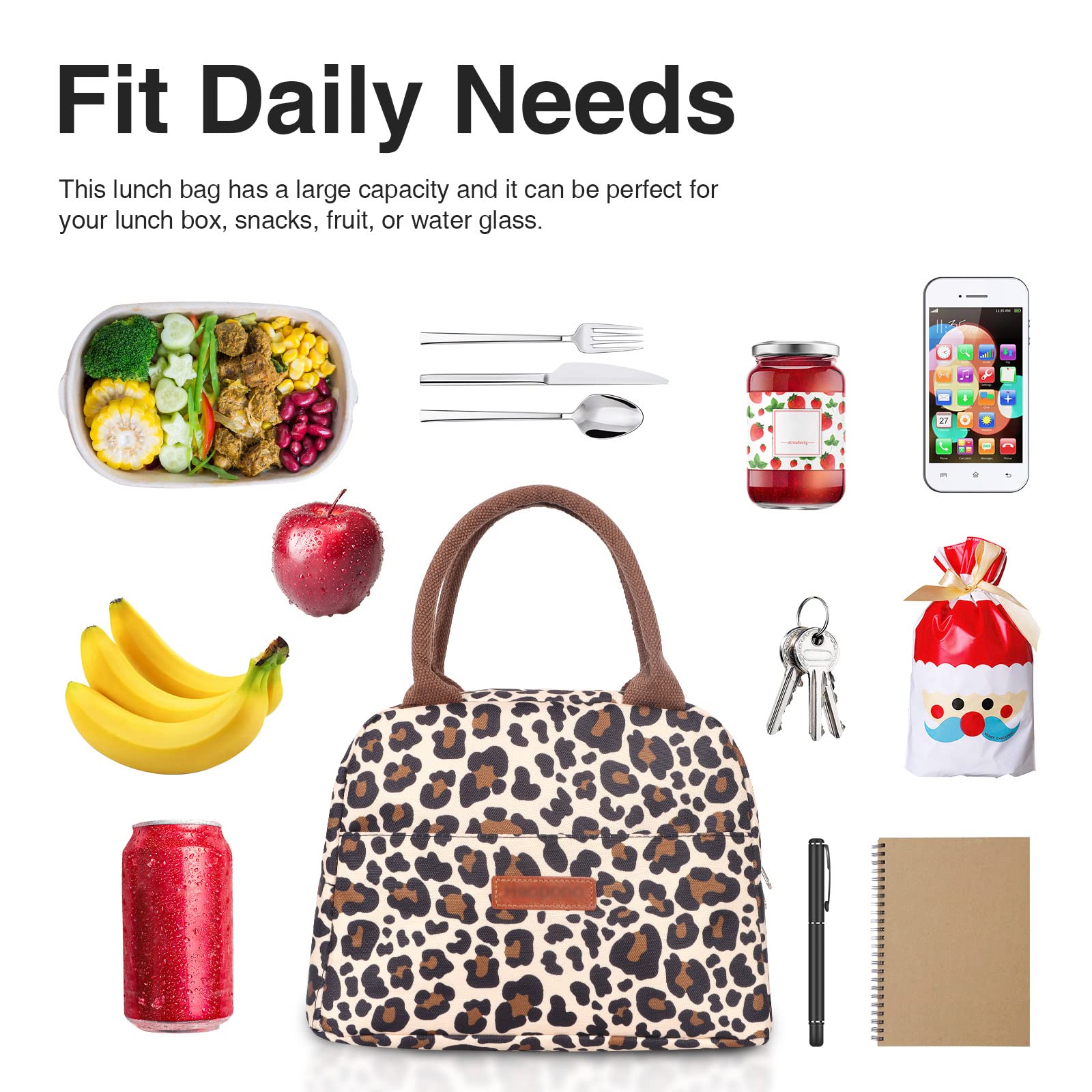 Minicoco Insulated Lunch Bag With Front Pocket, Portable Thermal Leak-Proof Cool Bag for Women Men, Adults, Girls, Children - Image 3