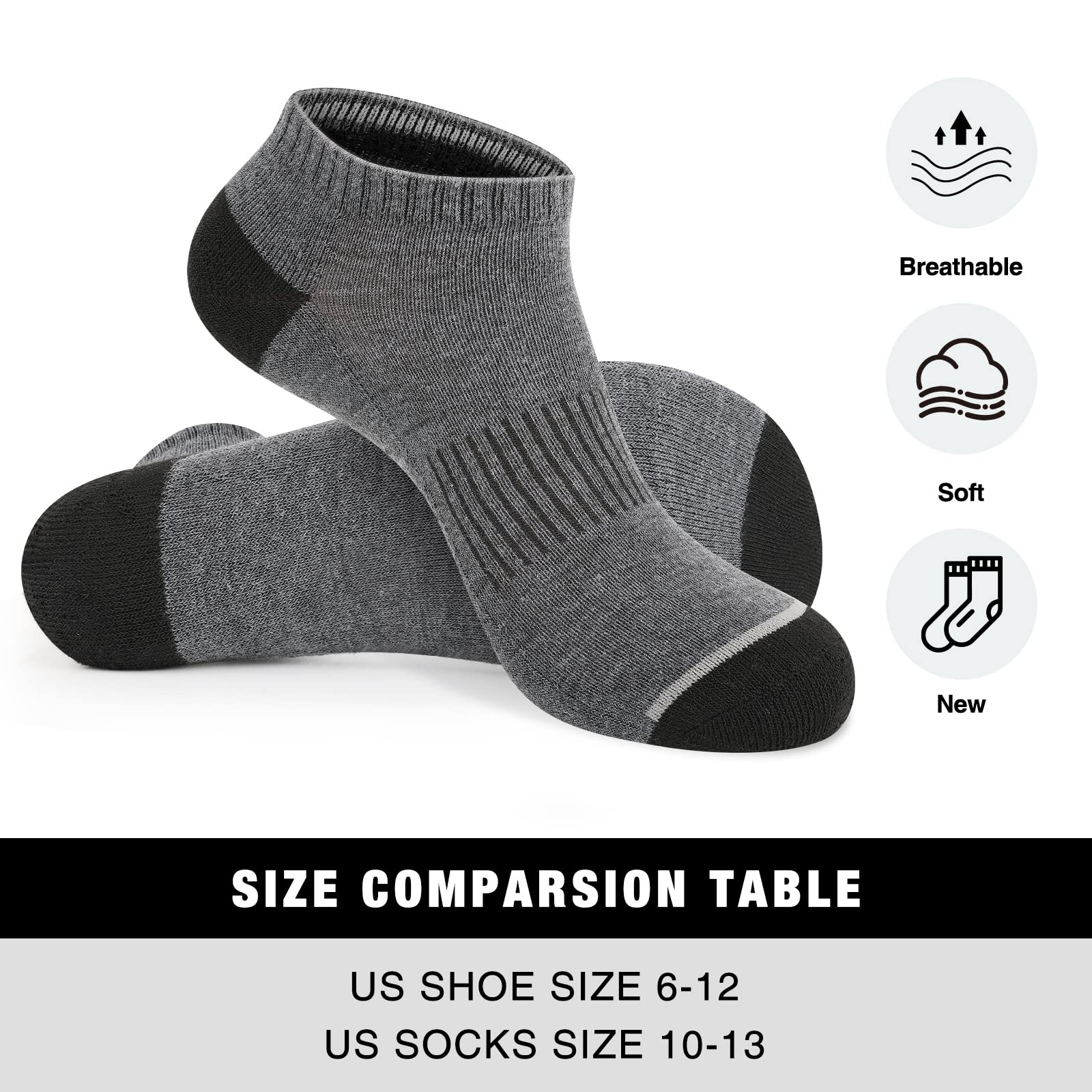 COOVAN Paquete de 10 calcetines de corte bajo para hombre, con cojín atlético, calcetines casuales