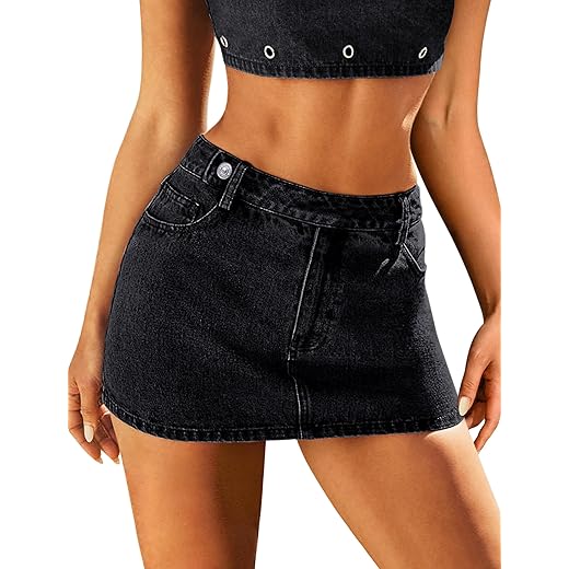 Eddoyee Denim Mini Skirt Women Jeans Skirts 5 Pockets High Waisted Y2K Stretch Cute Bows Short Jean Skirt